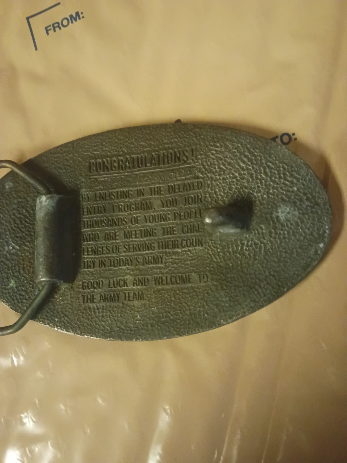 Vintage Belt Buckle Solid Brass DELAYED ENTRY PROGRAM UNITED STATES ARMY