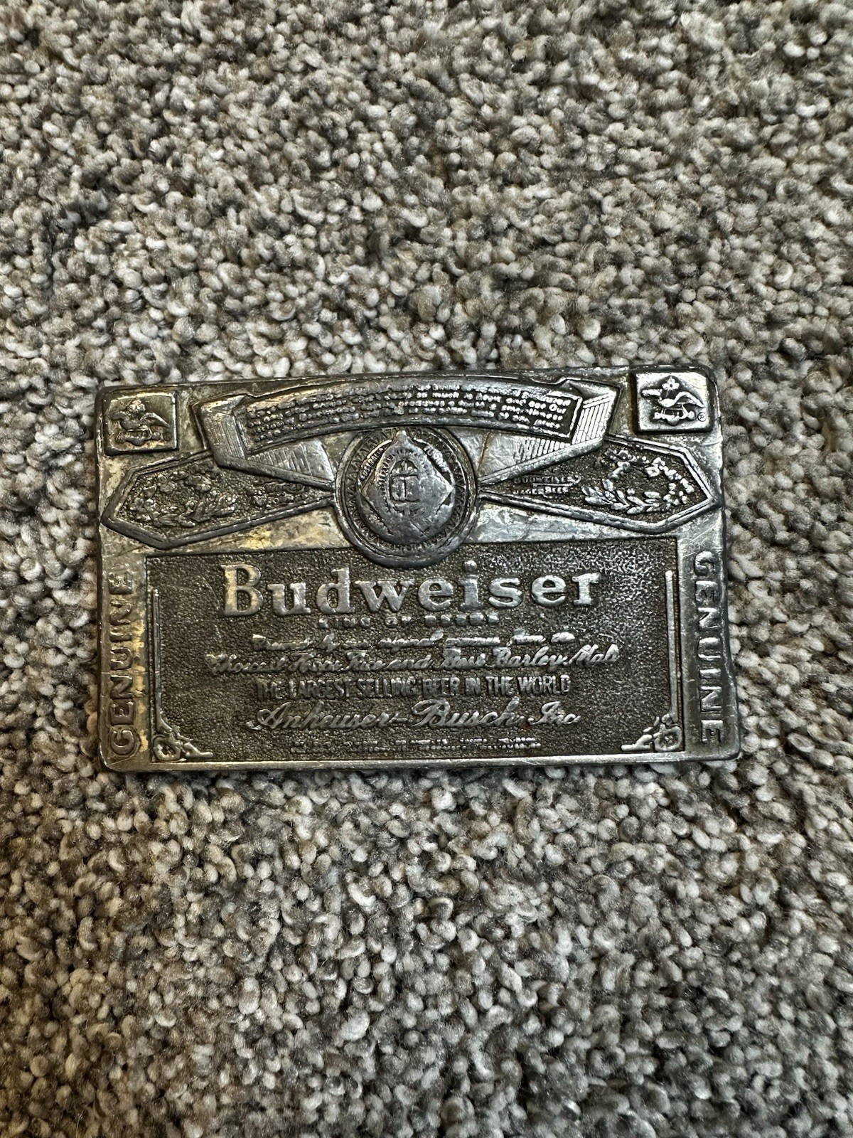 Vintage Bud Budweiser Anheuser Beer Louis Lewis Brass Metal Belt Buckle 1976 70s