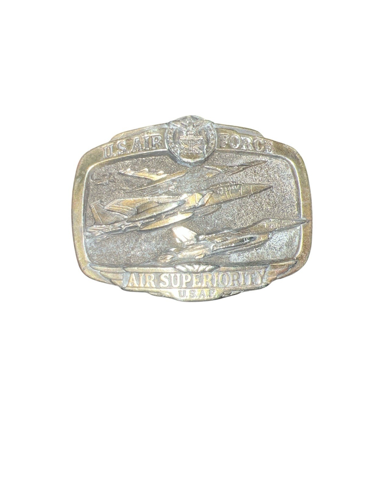 Vintage Belt Buckle US Air Force Military Jet Fighter 1983 Air Superiority