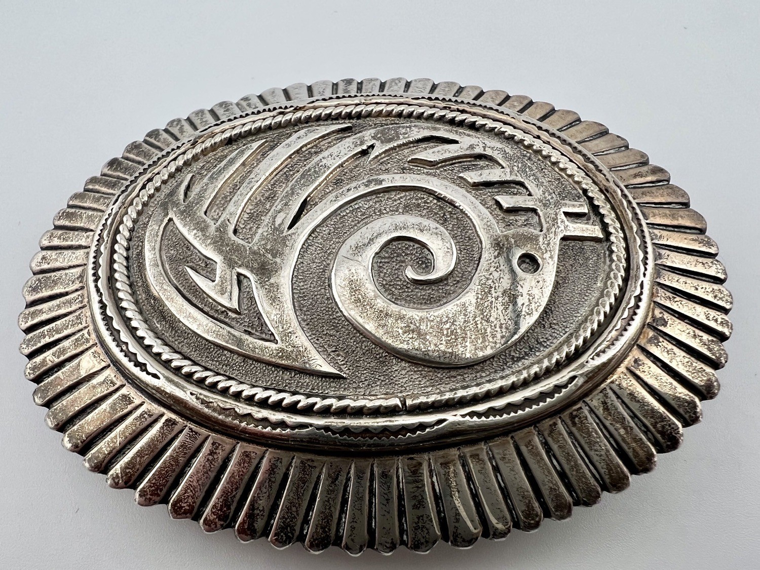 Vintage Nelson Piaso Signed Navajo Sterling Silver Belt Buckle 55.6g