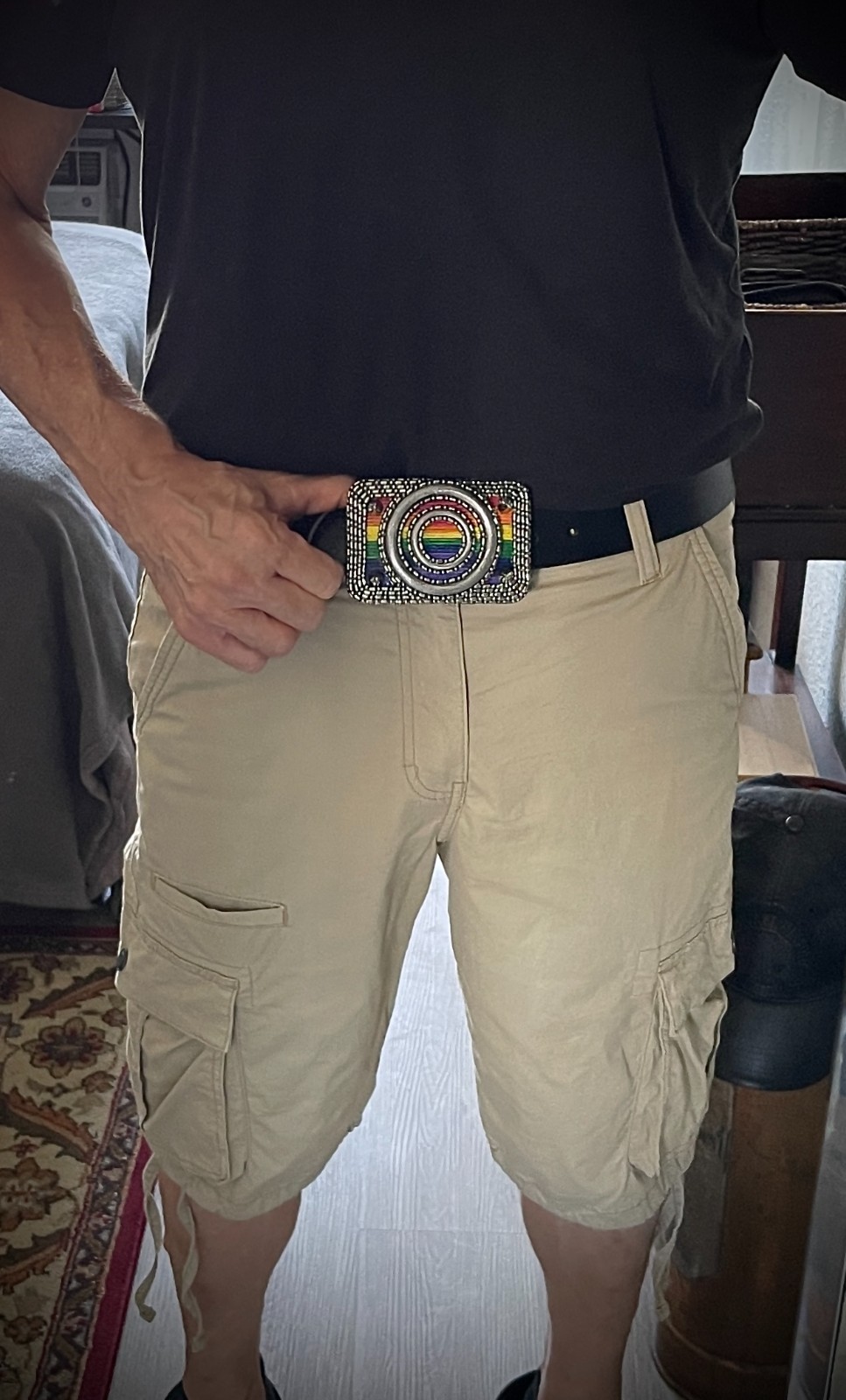 “Armor of Color” Pride Belt Buckle OOAK Rainbow Wood Inlay – Darren McNeese