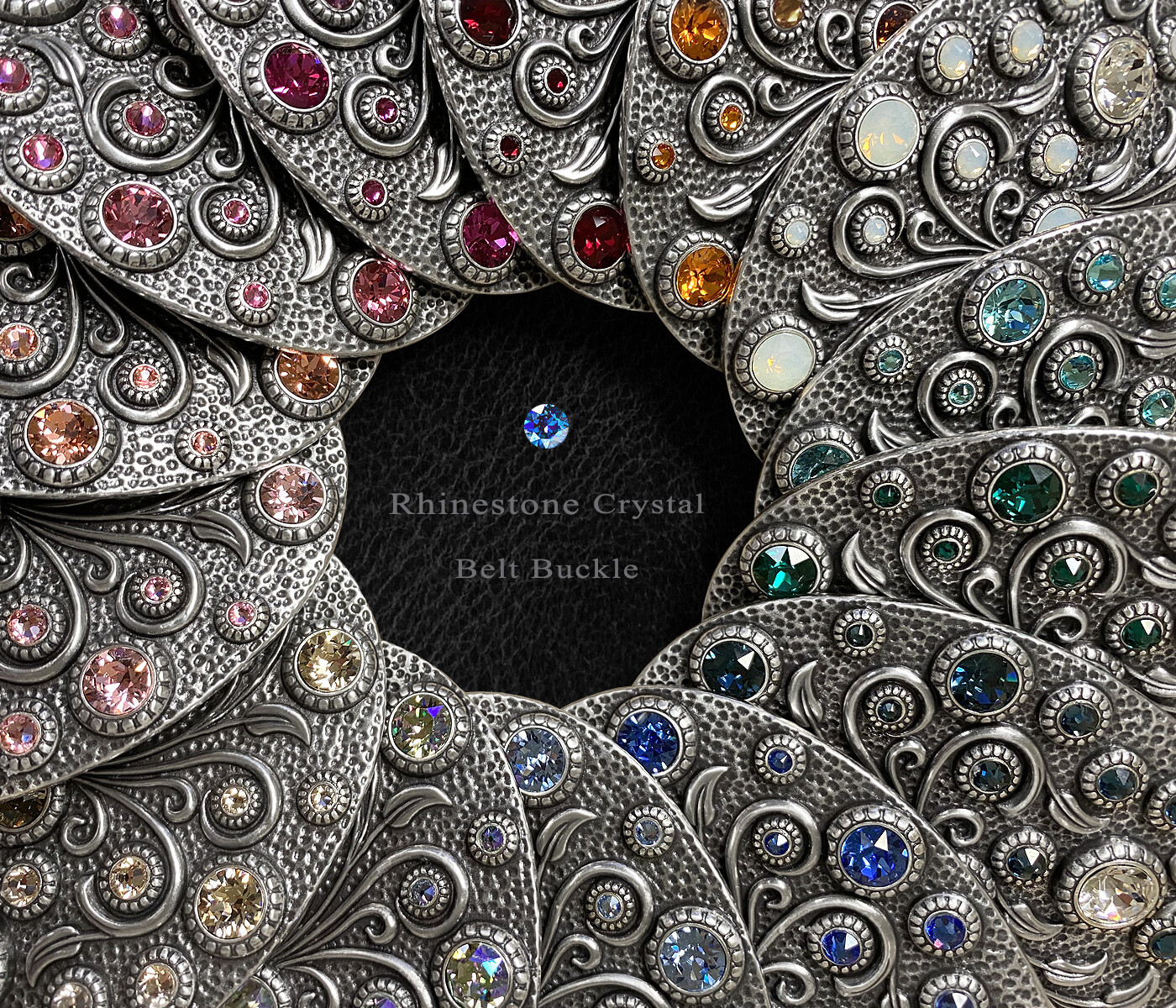 Rhinestone Crystal Belt Buckle Oval Floral Engraved Buckle Fits 1-1/2&Prime;(38mm)