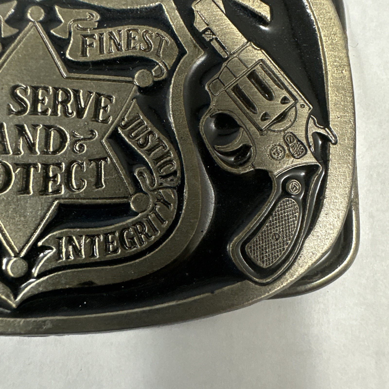 Metal Police Belt Buckle by Buckle Bakery 1988 #1654 Made in USA Serve & Protect