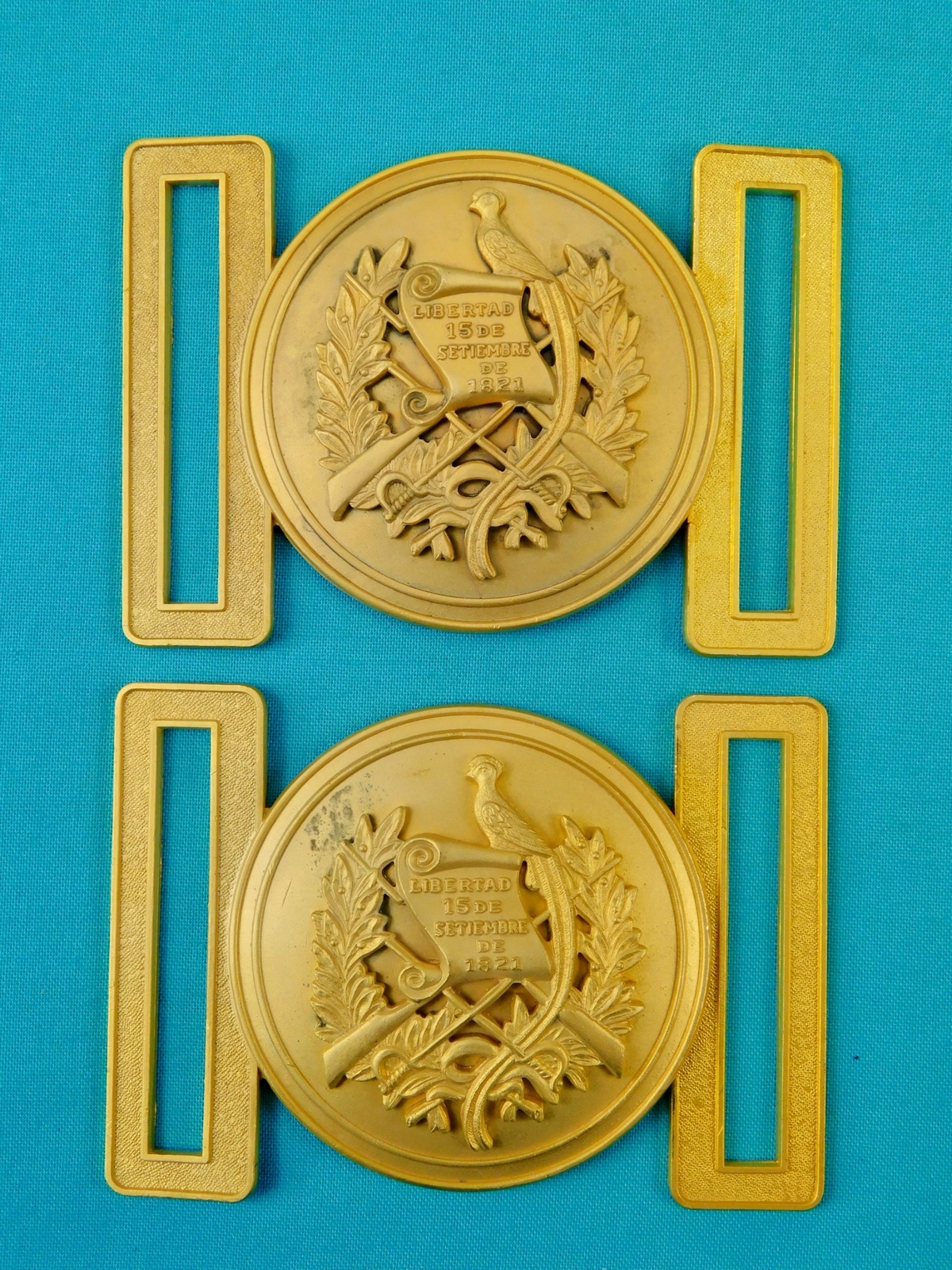 Set 2 US Guatemala Coat of Arms Gold Tone Military Army N.S. MEYER Belt Buckle D