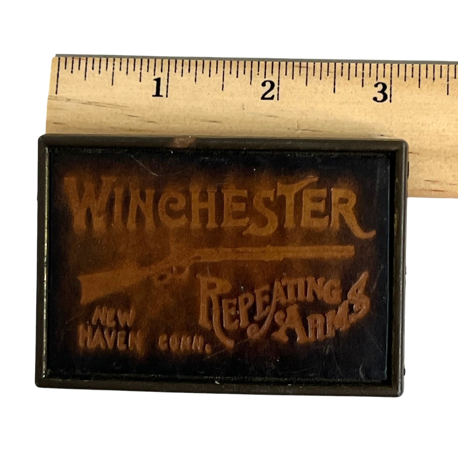Winchester Belt Buckle Vintage Brass Tone Western 3×2 Rifle Logo USA