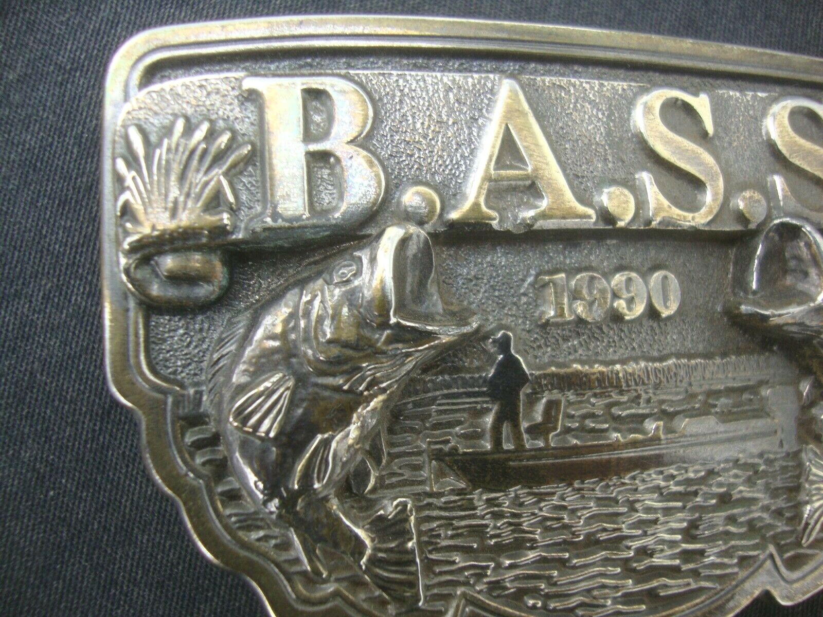 Vintage 1990 B.A.S.S. Belt Buckle Bass Anglers Sportsman Society Fishing Steel