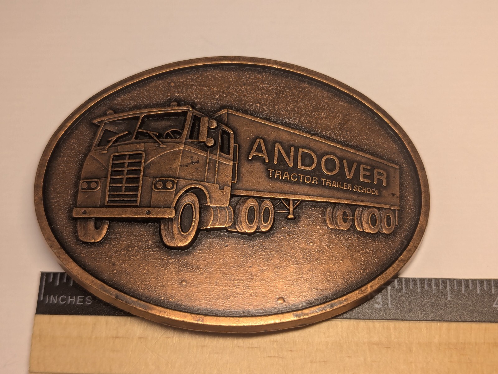 VINTAGE ANDOVER TRACTOR TRAILER SCHOOL BELT BUCKLE