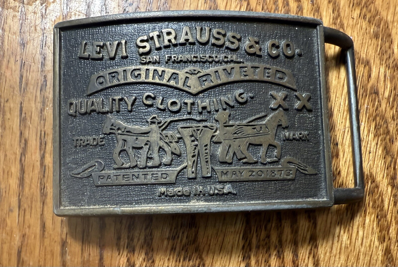 4 Vintage Belt Buckle Levi Strauss & Co Original Riveted Clothing Brass Tone USA