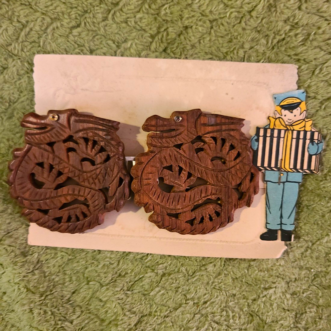 Vintage Carved Wood Or Resin Brown Belt Buckle 1950s