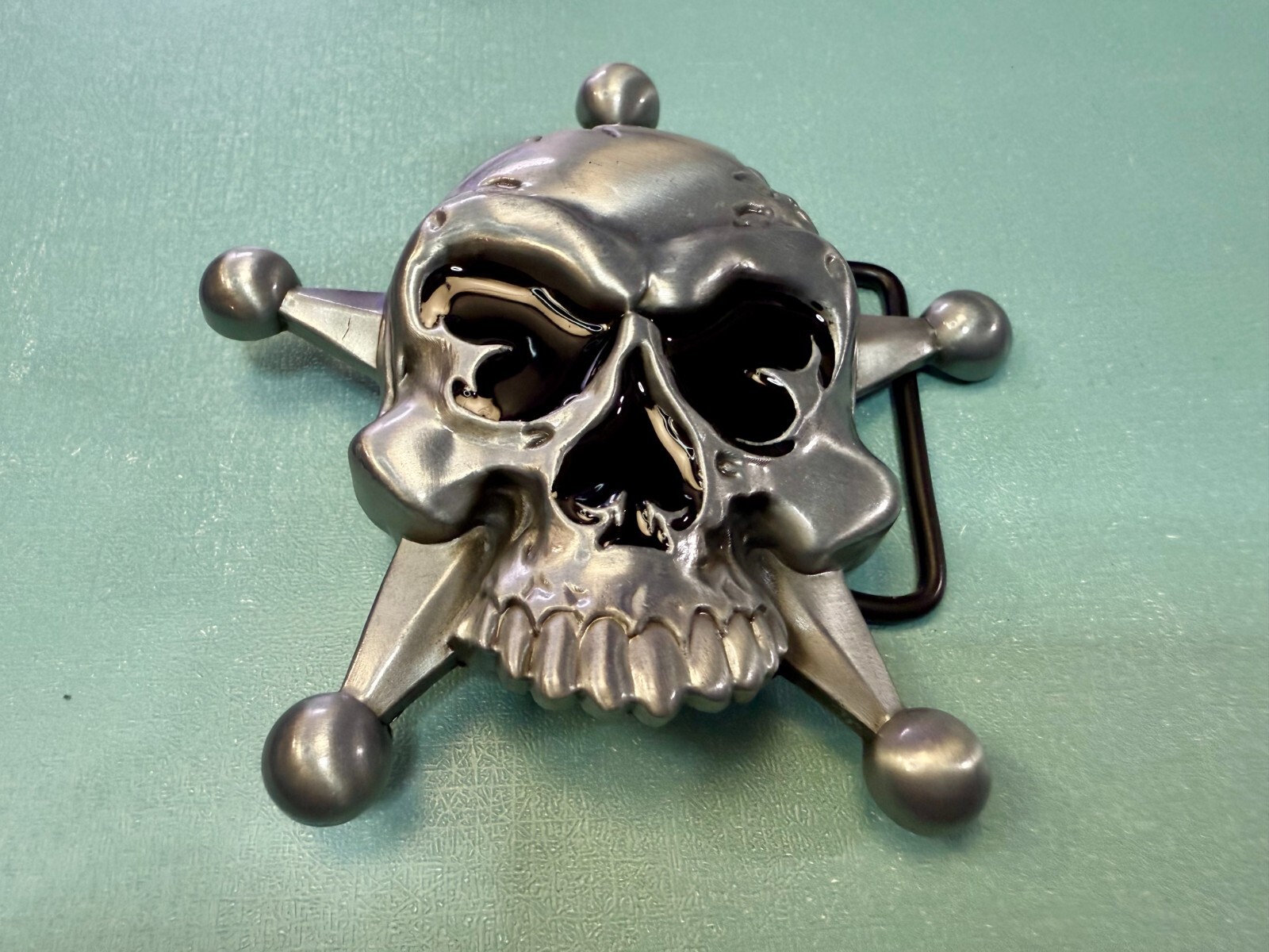 Creepy Skull Grinning Teeth Five Point Star Gothic Punk Cutout Belt Buckle