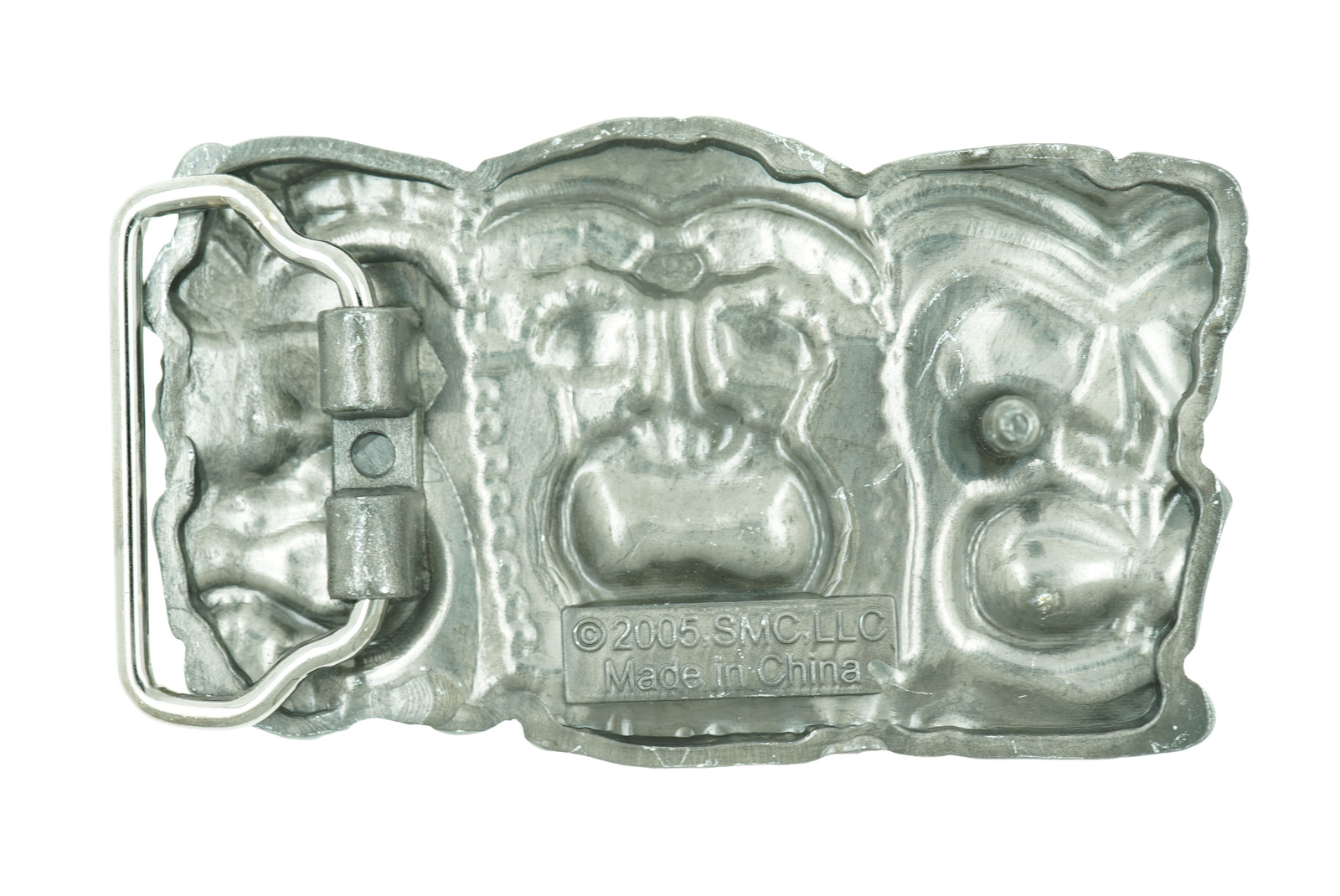 Three Tribal Tiki Tikki Masks Hawaii Western Metal Belt Buckle