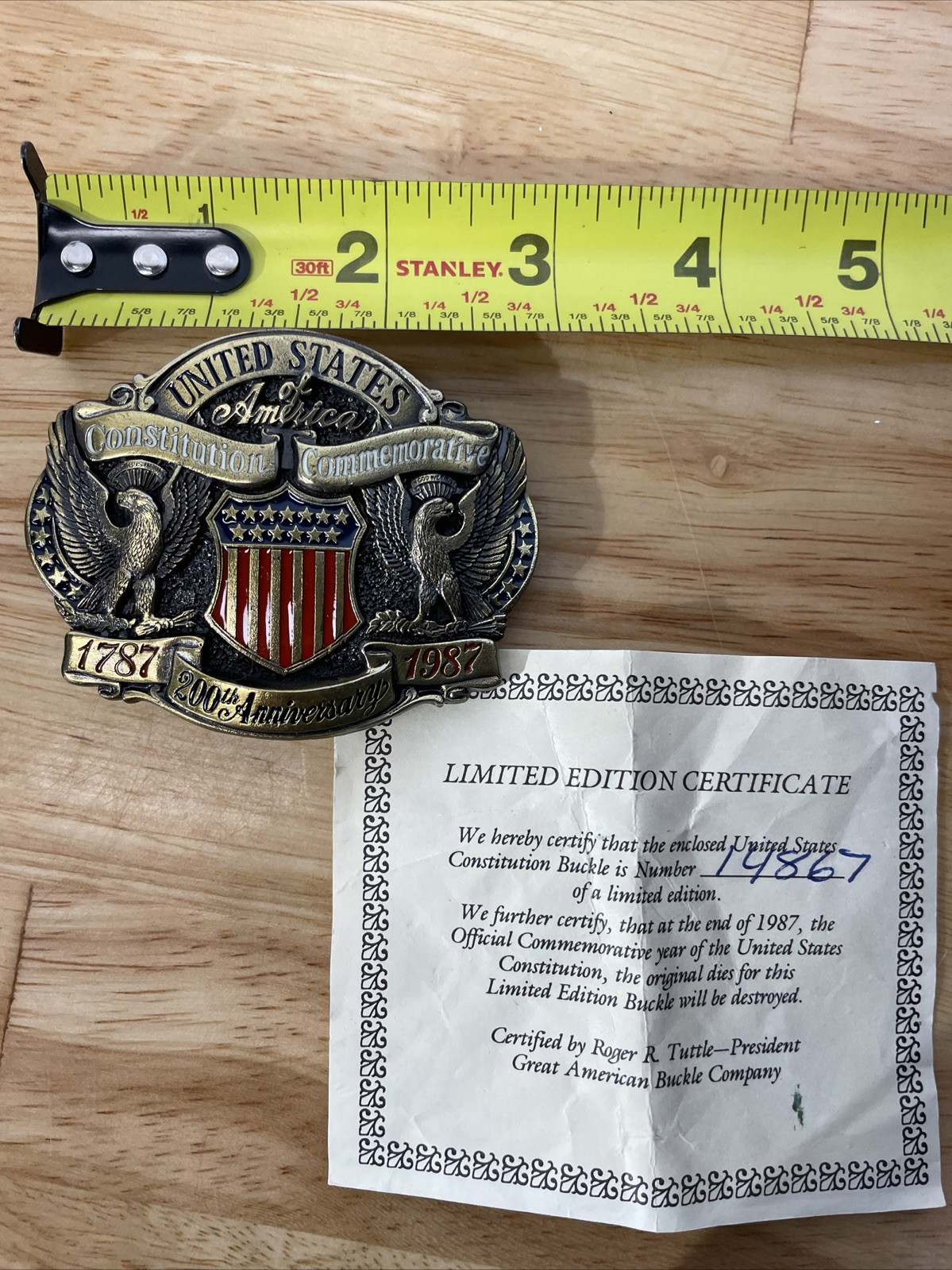 USA Constitution 200th Anniversary Commemorative Belt Buckle – Ltd Ed. w/ COA