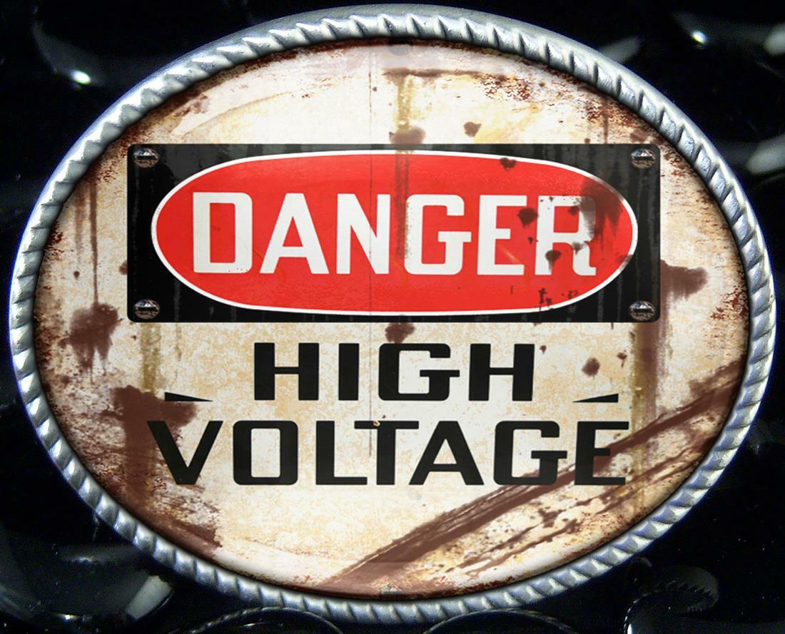 High Voltage Belt Buckle – Danger Grunge Handmade Artisan Buckle