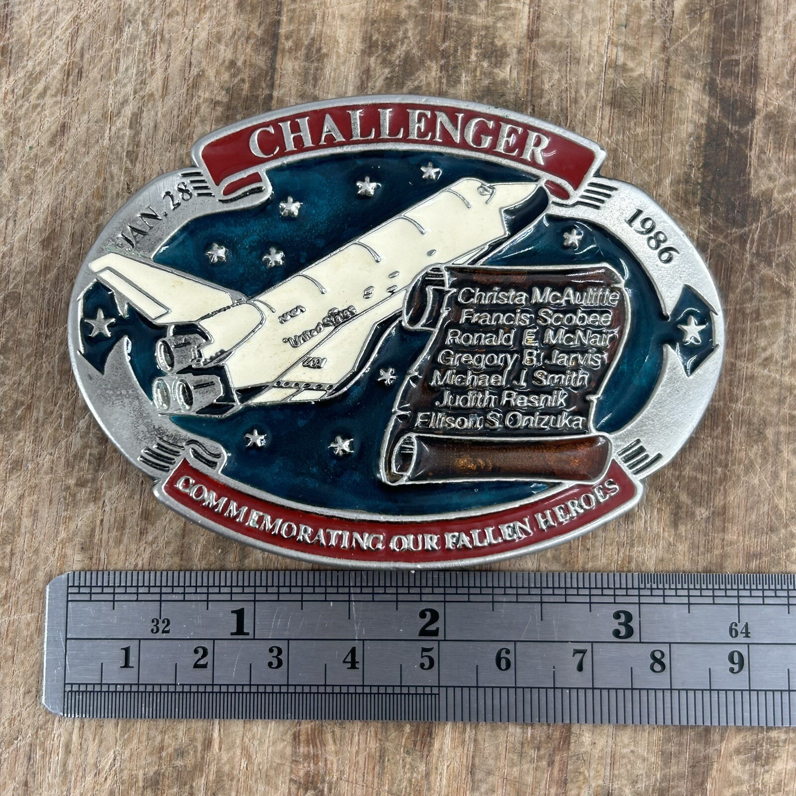 Vintage NASA Space Shuttle CHALLENGER Jan 28 1986 Commemorative Belt Buckle 2349