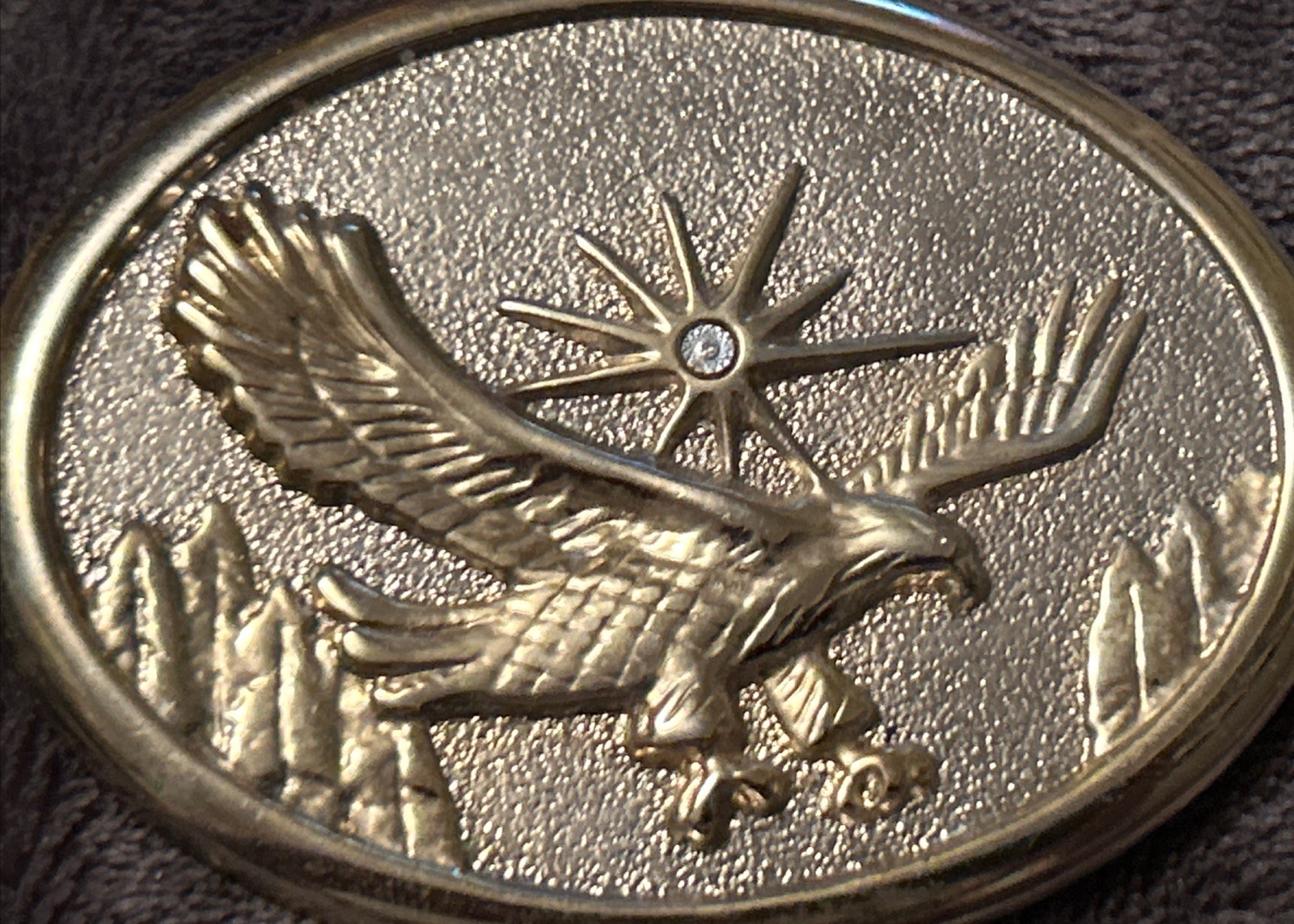 Vintage 80’s gold tone soaring eagle oval cowboy western belt buckle NICE