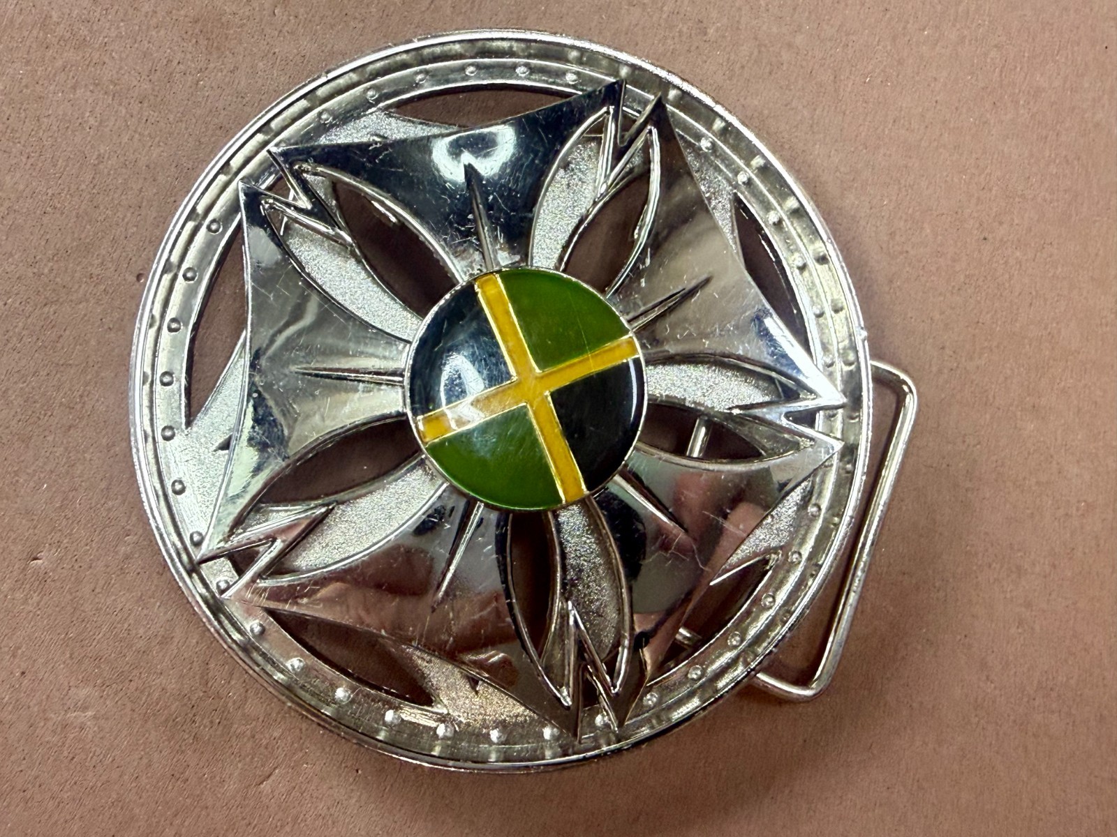 Jamaica Jamaican Flag Spinner Wheel Rim Round Moving NOS Belt Buckle