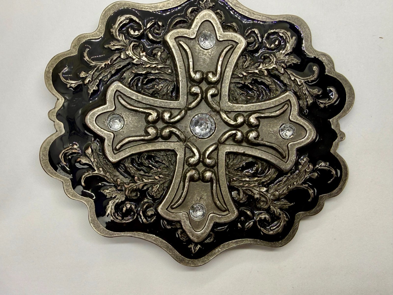 Iron Cross with Rhinestone Religious Gothic Punk Black Silver Color Belt Buckle