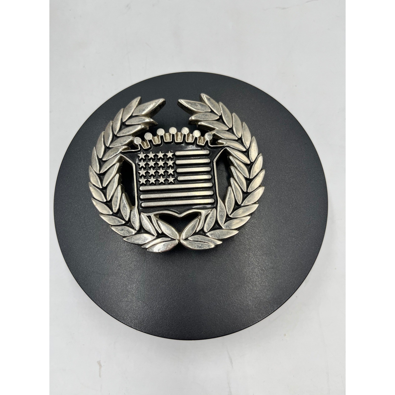 FAMOUS Vintage Cadillac Emblem American Flag Belt Buckle Famous Stars & Stripes