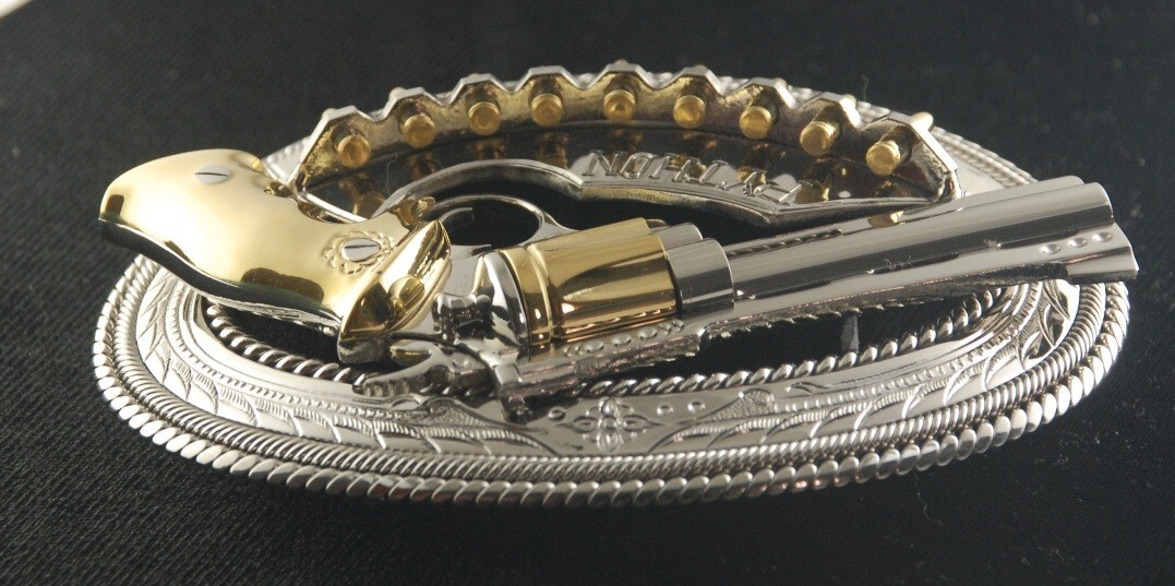 (MADE BY ORDER) BUCKLE HANDMADE STAINLESS STEEL WESTERN STYLE GUN PYTHON