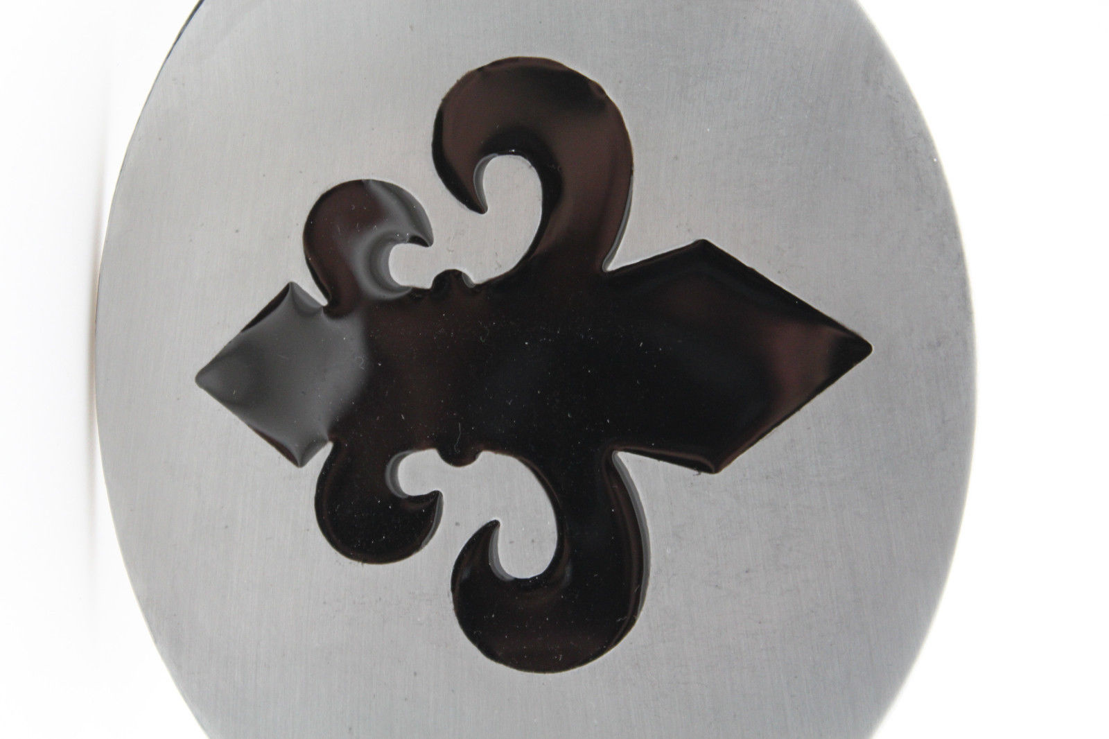 Women Men Belt Buckle Silver Metal Bling Black Fleur De Lis Iris France Flower