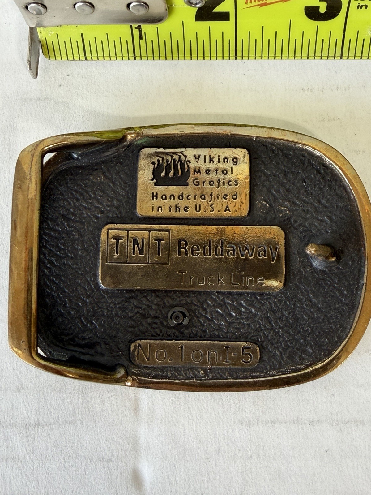 Vintage Belt Buckle Brass, TNT, Reddaway Truck Line, Trucking, Semi Safety Award