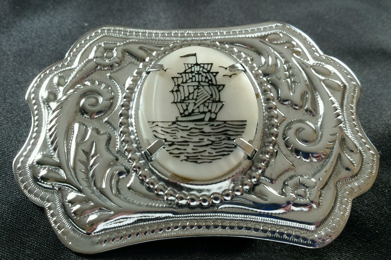 SAILING TALL SHIP RIGGED MASTED OCEAN VESSEL INSERT SILVER TONED BELT BUCKLE