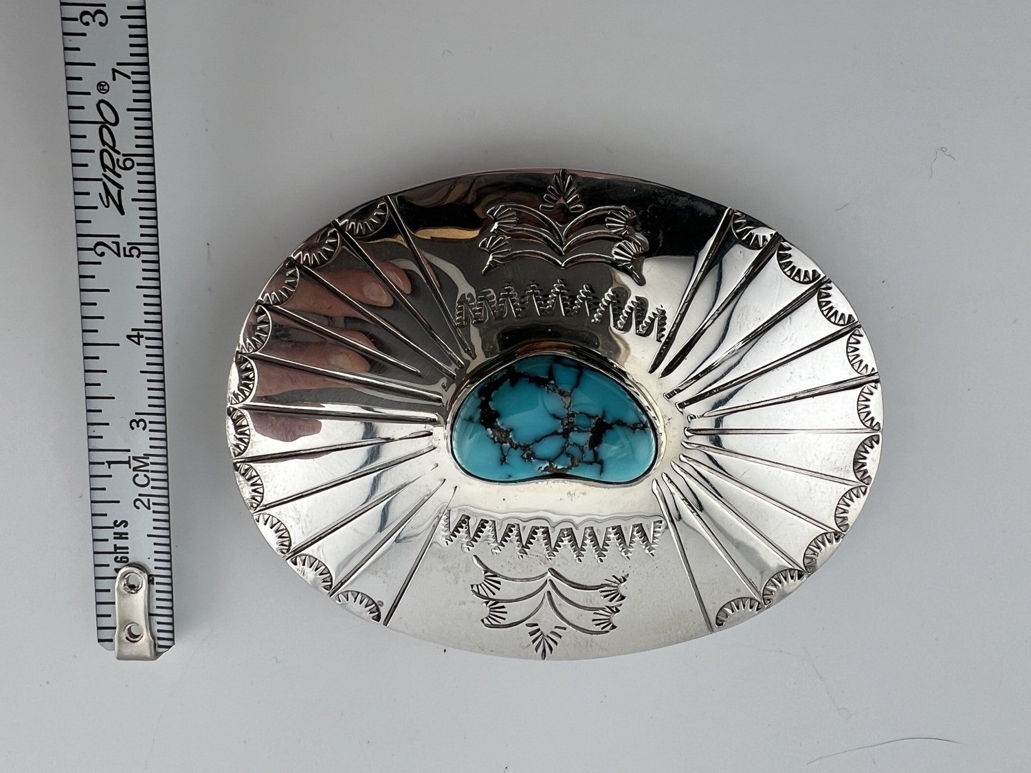 Vintage Navajo Sterling Silver Turquoise Buckle Signed Tim Guerro