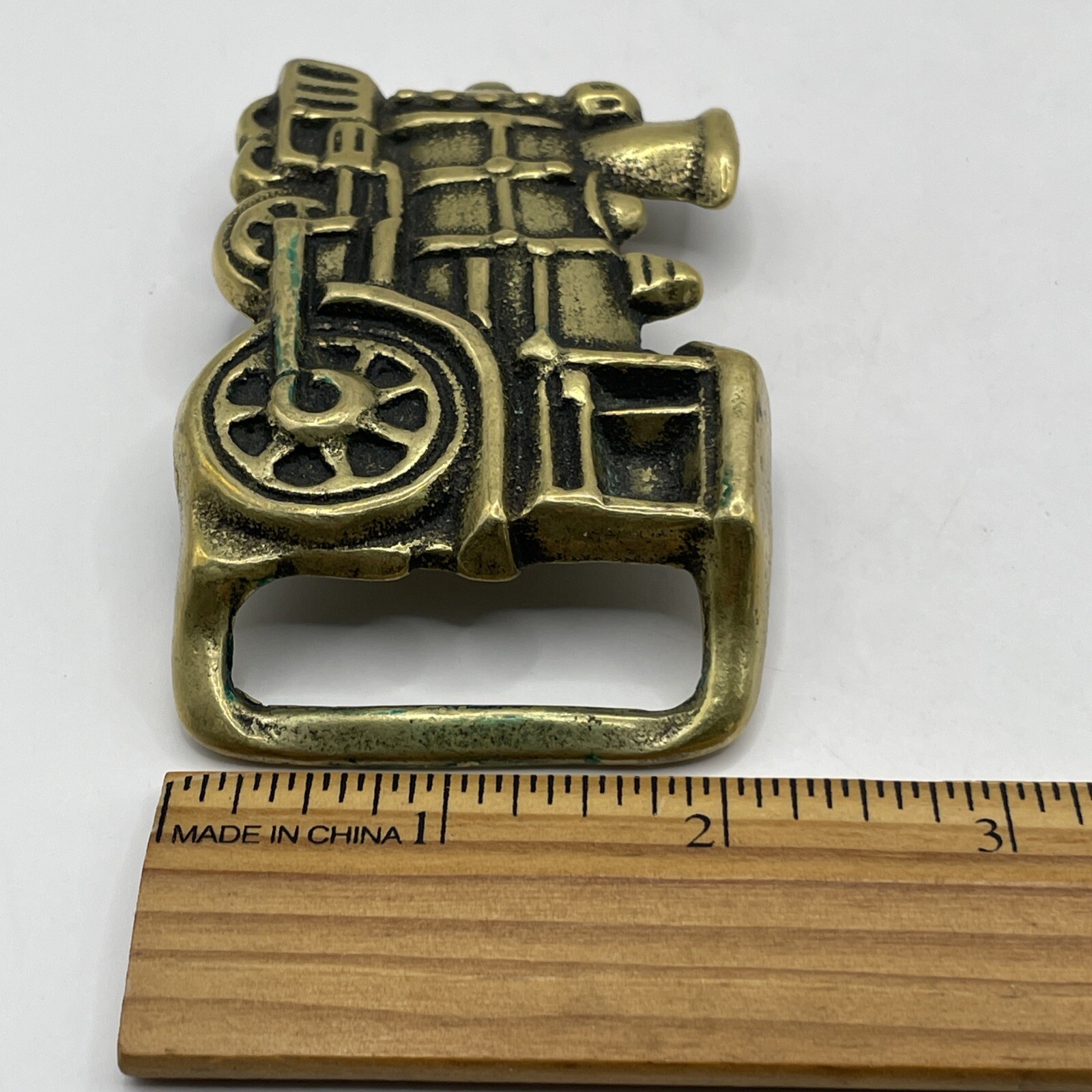 VINTAGE Solid Brass Train Belt Buckle Locomotive Engine Steam