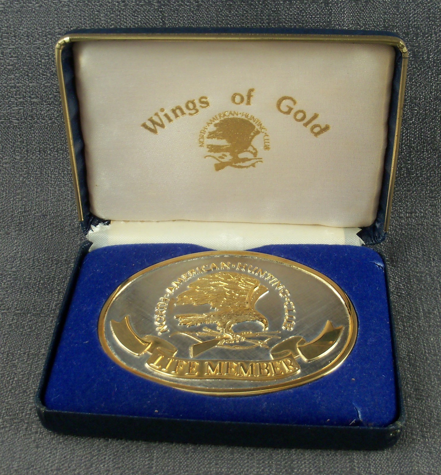 North American Hunting Club Belt Buckle – Wings Of Gold – 24K Gold/Rhodium BOX