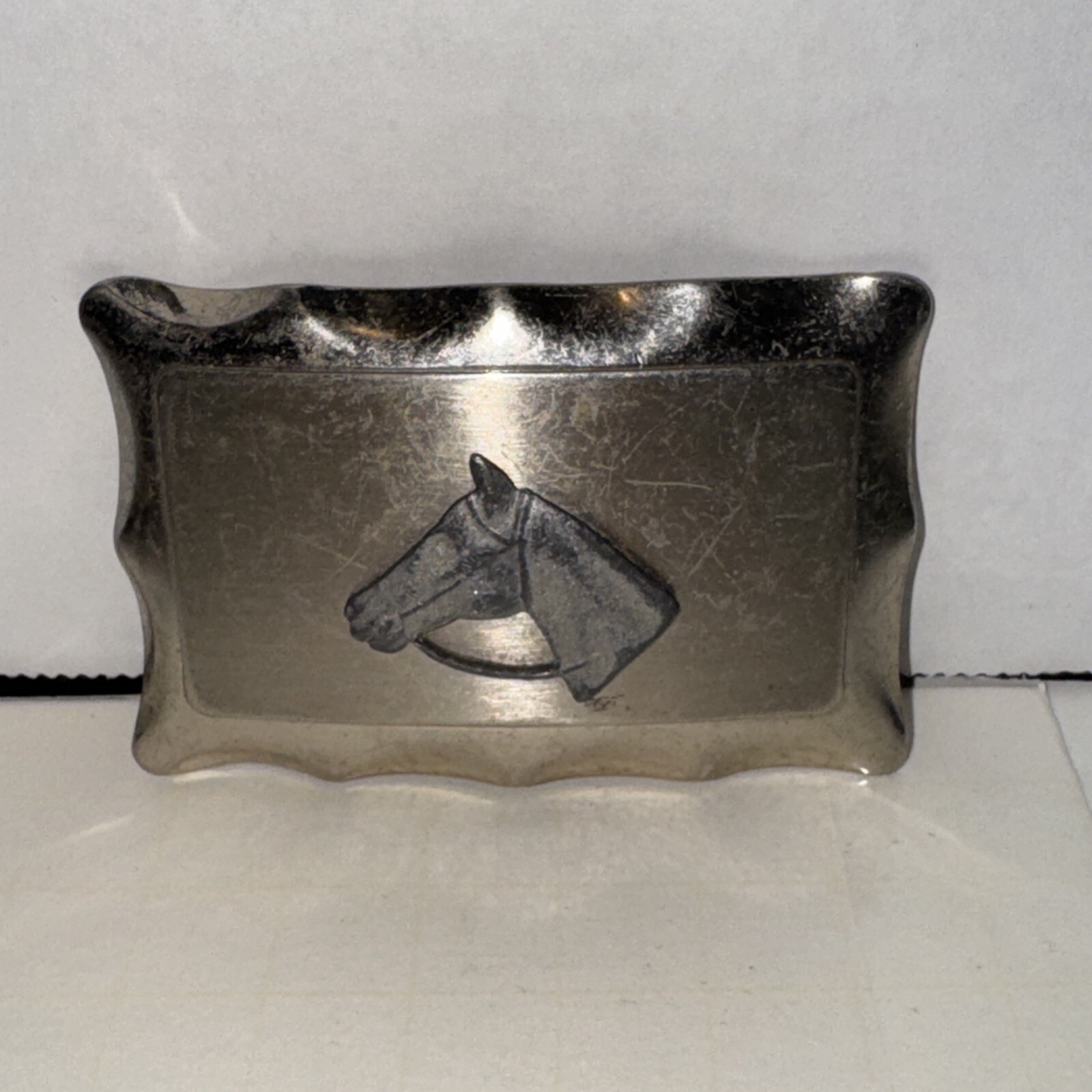 Vintage Brushed / Polished Nickel Horse Head Western Belt Buckle