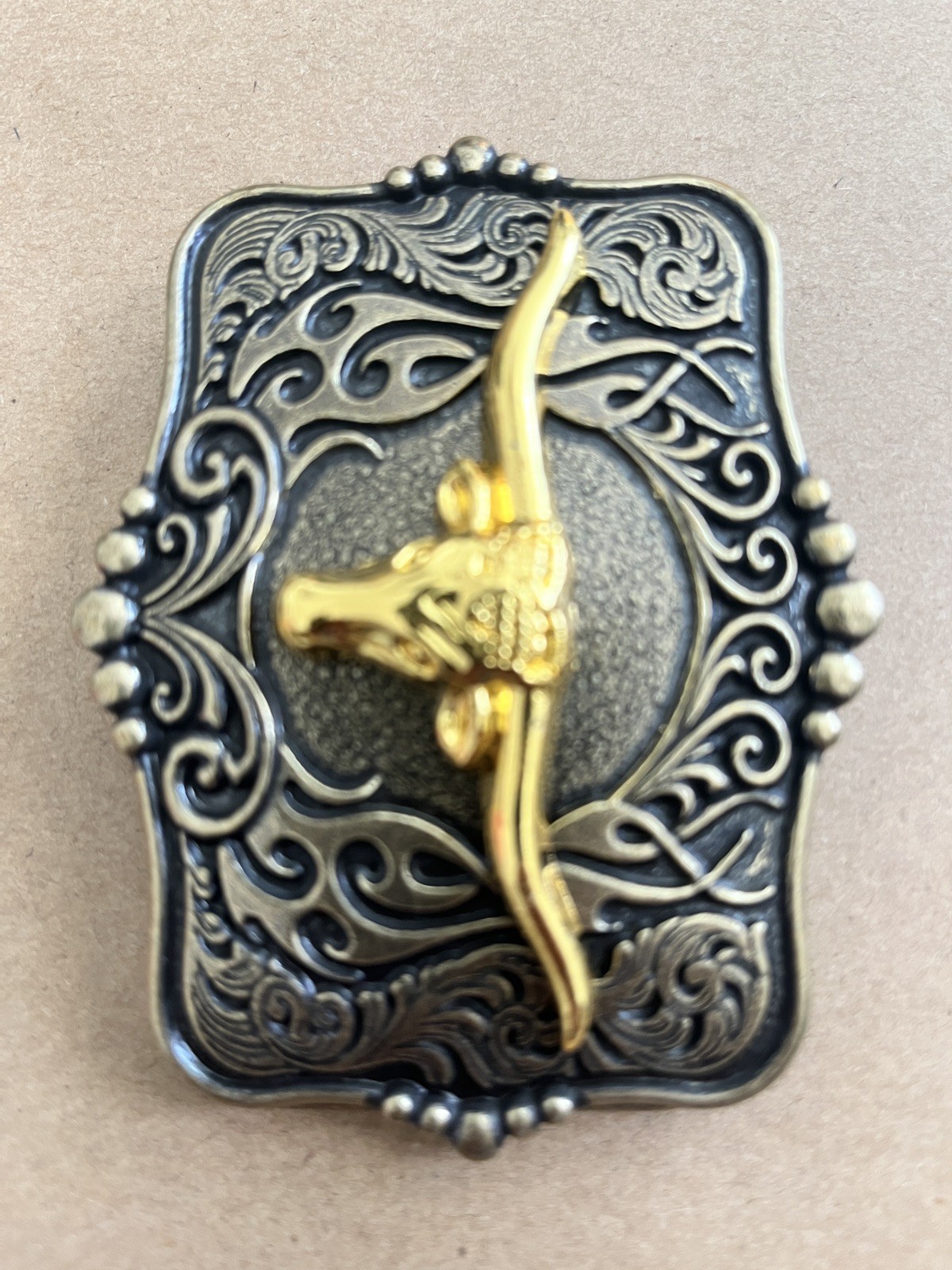 GOLDEN BULL Belt Buckle Metal Zinc Alloy Vintage Retro Cowboy Western Premium