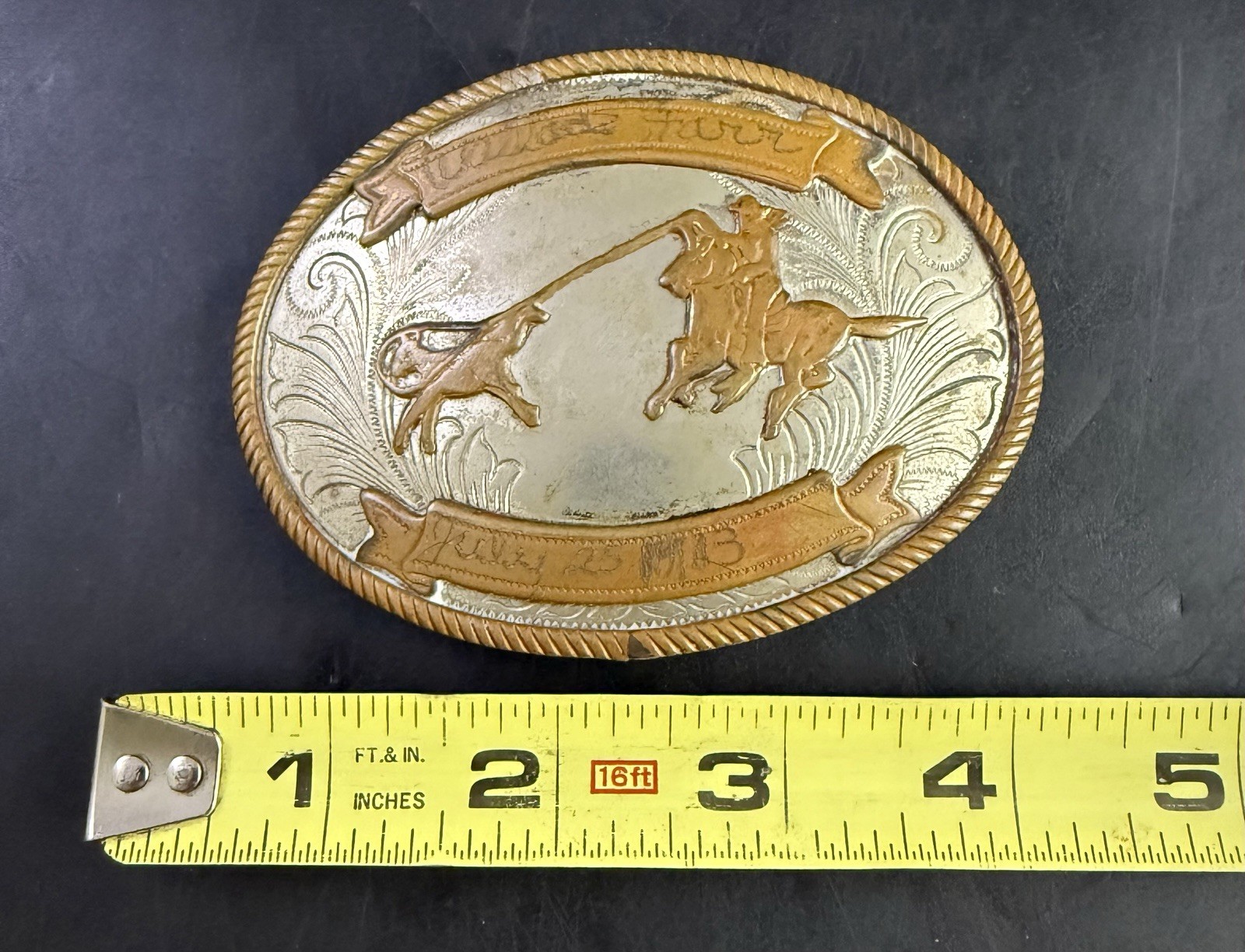Vintage German Silver Western Belt Buckle Cowboy Roping Vj07