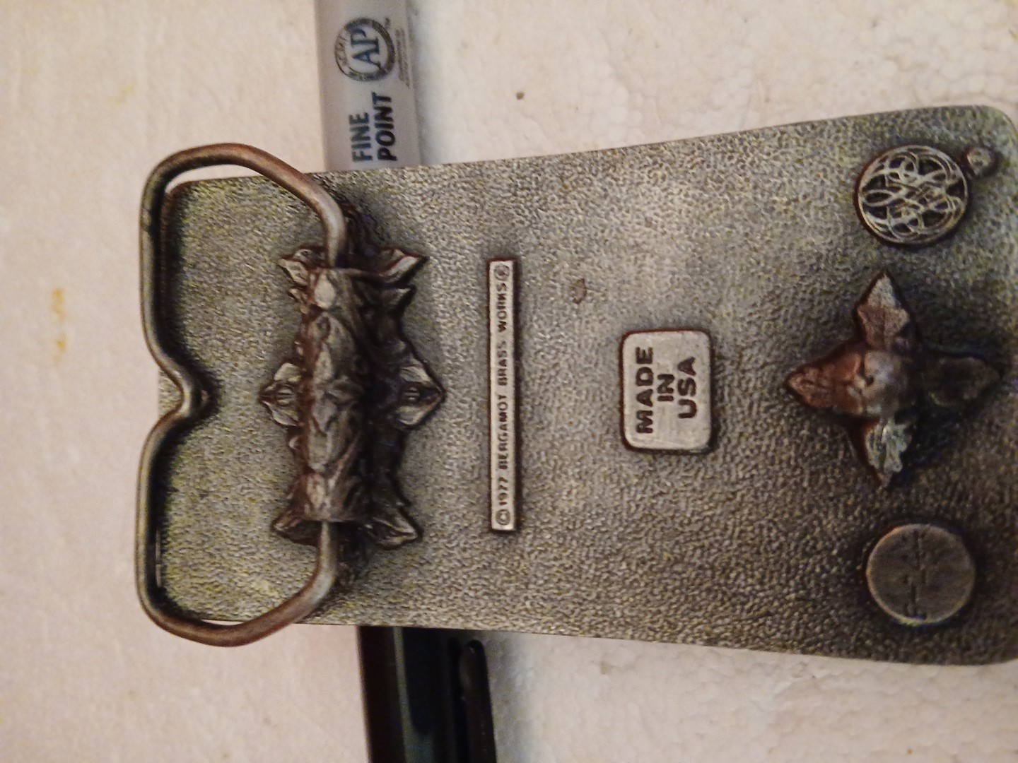1977 Vintage Bergamot Brass works belt Buckle with a deer