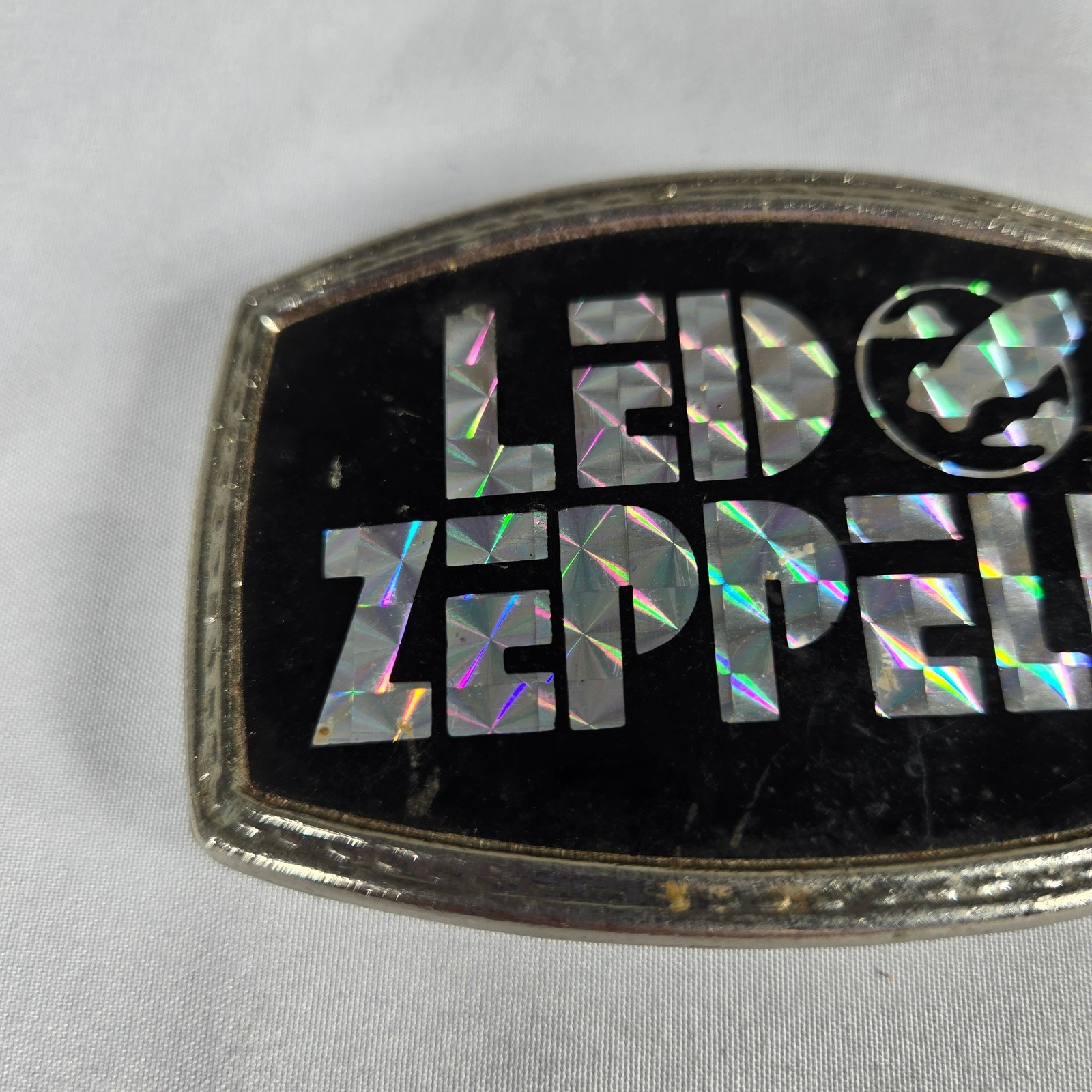 Vintage 1970s Led Zeppelin Belt Buckle Pacifica Holographic Prism Swan Song Logo