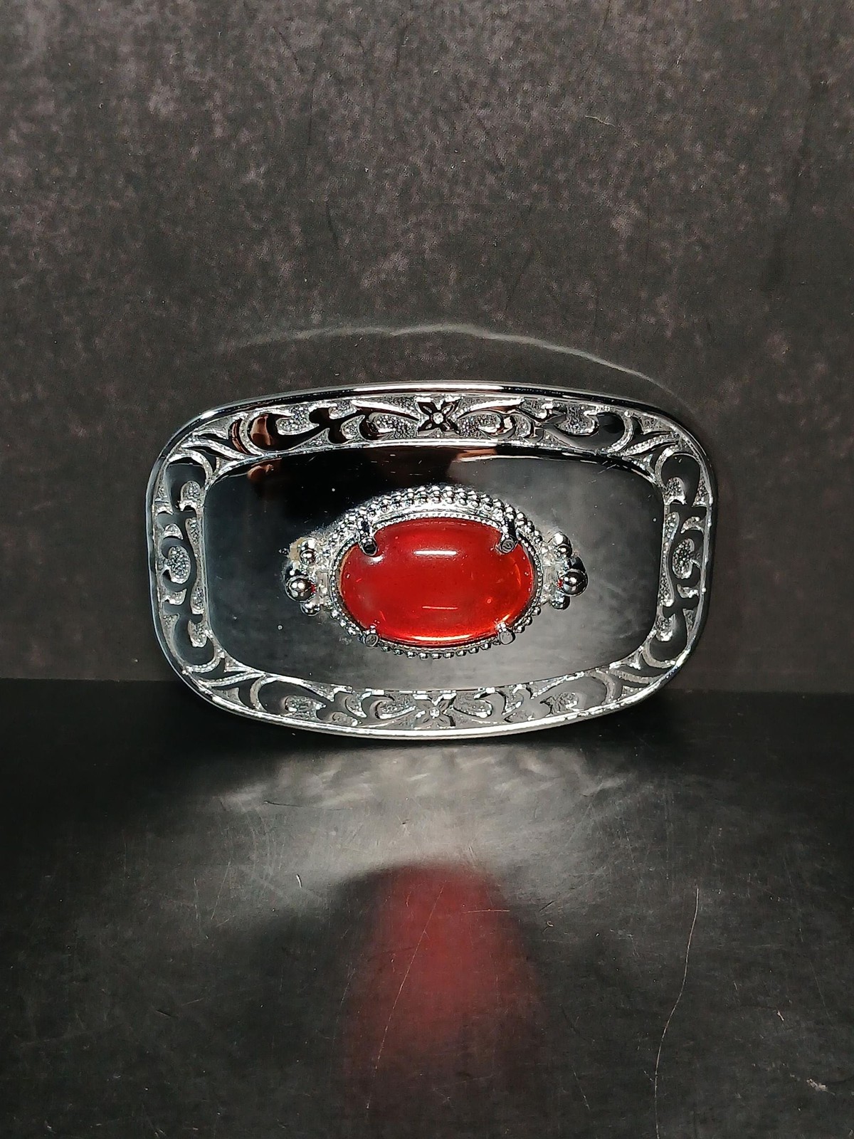 Western Red Stone Silver Belt Buckle
