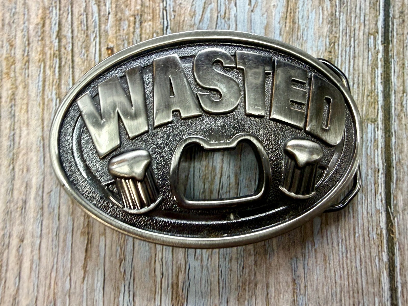 WASTED Statement Funny Novelty Silver Tone KALAN Belt Buckle with Bottle Opener