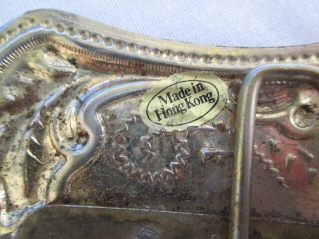 Horse Head Belt Buckle With Horseshoe Collar Silver Tone Vintage Hong Kong