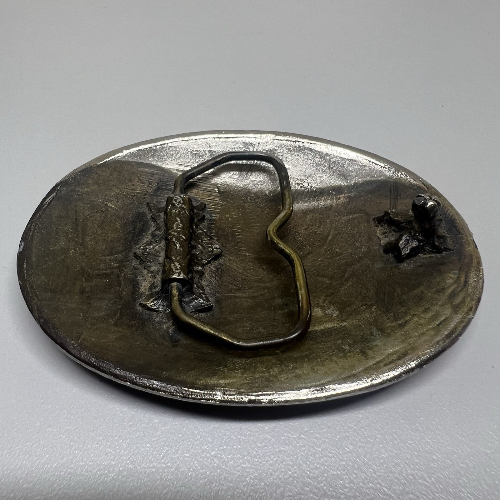 Baker Oil Treating Belt Buckle Vintage Western Floral Oval Silver Tone