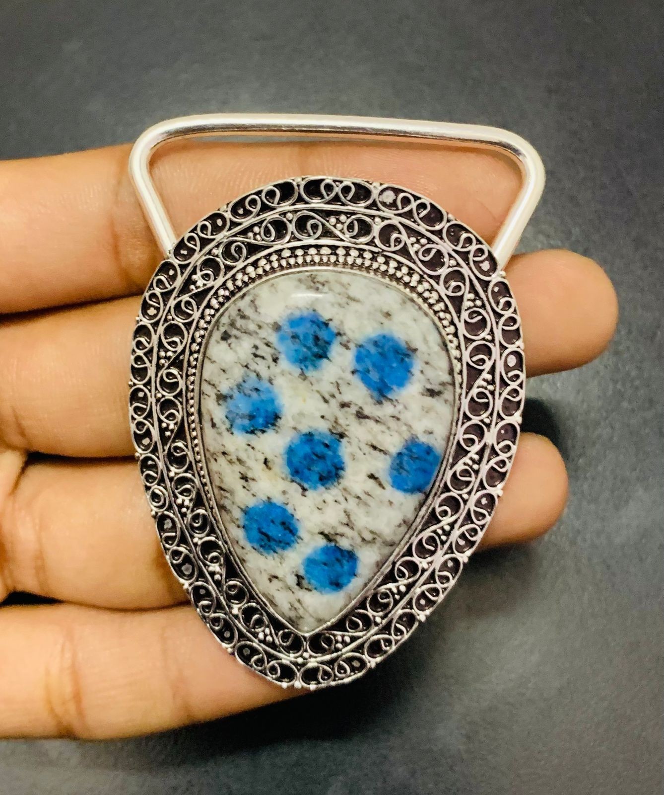 K2 Azurite Gemstone 925 Sterling Silver Handmade Belt Buckles Vintage Gift For