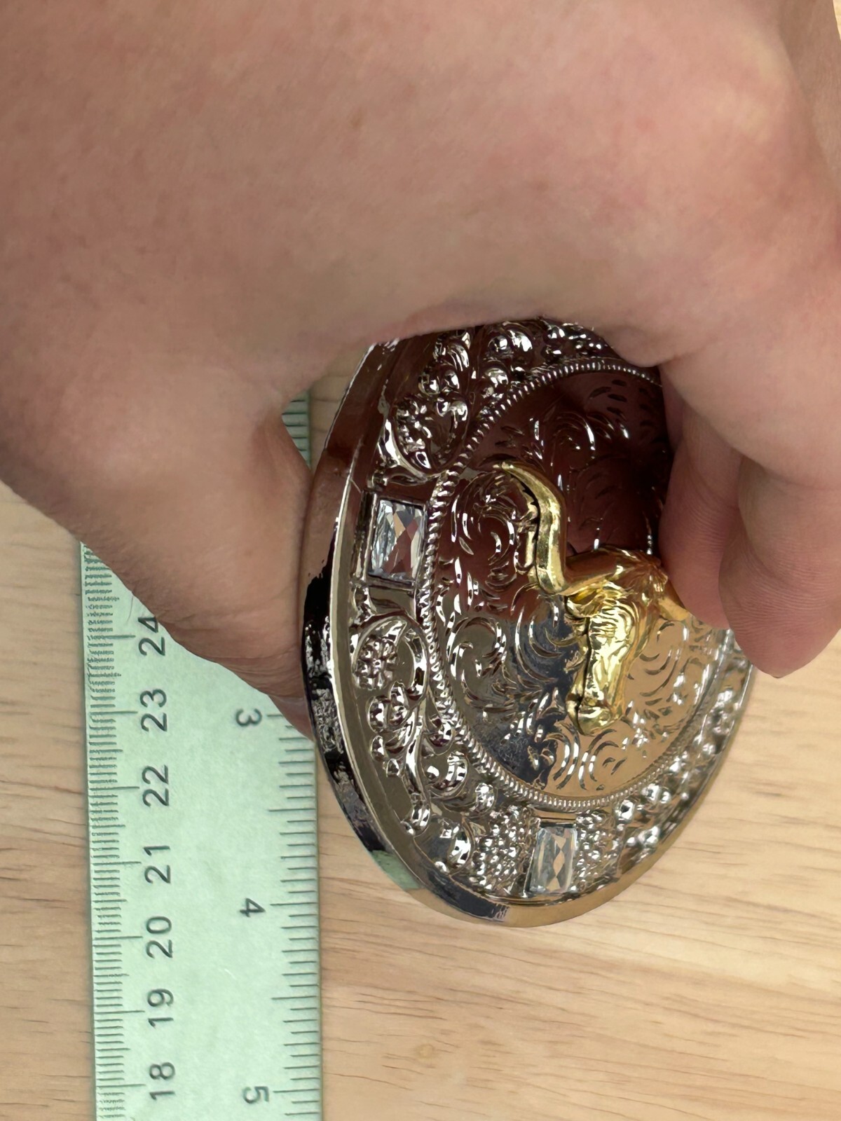 Western Longhorn Buckle Men Unisex Clear Rhinestone Oval Silver Zinc Fit 2 »