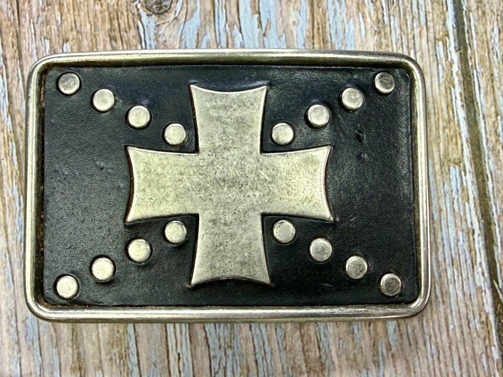 Centered Iron Cross Religious Gothic Punk Biker Vibe Leather Metal Belt Buckle