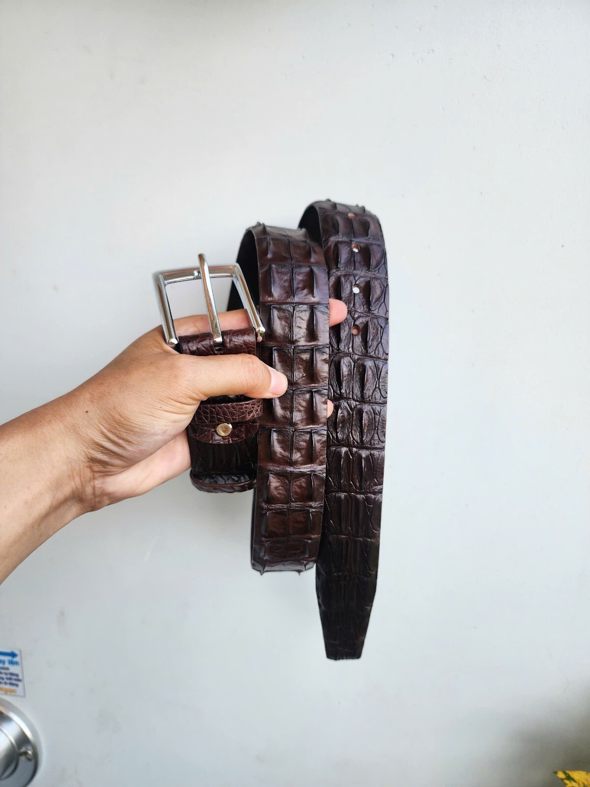 3.8CM Brown 100% Genuine Leather Skin Men Belt Silver Buckle- Handmade