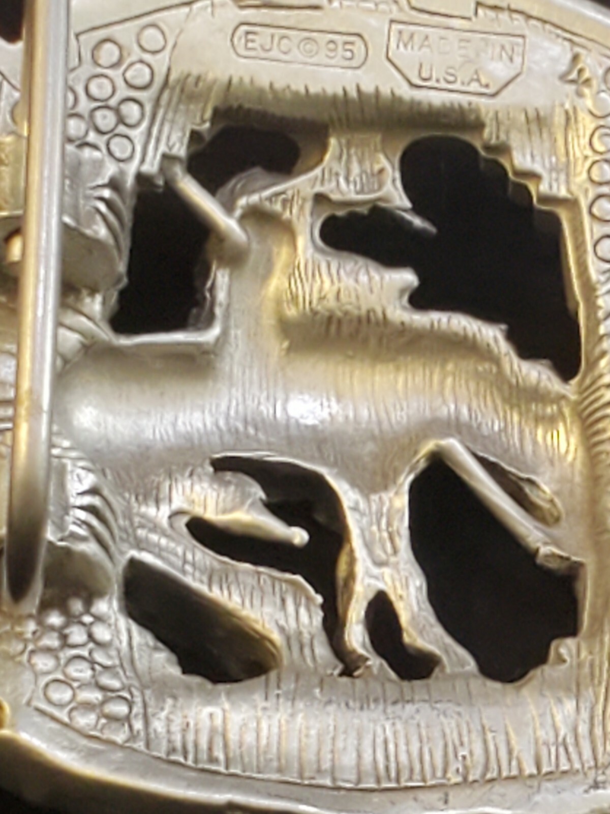 Diamond Cut Pewter Man Riding Horse Belt Buckle
