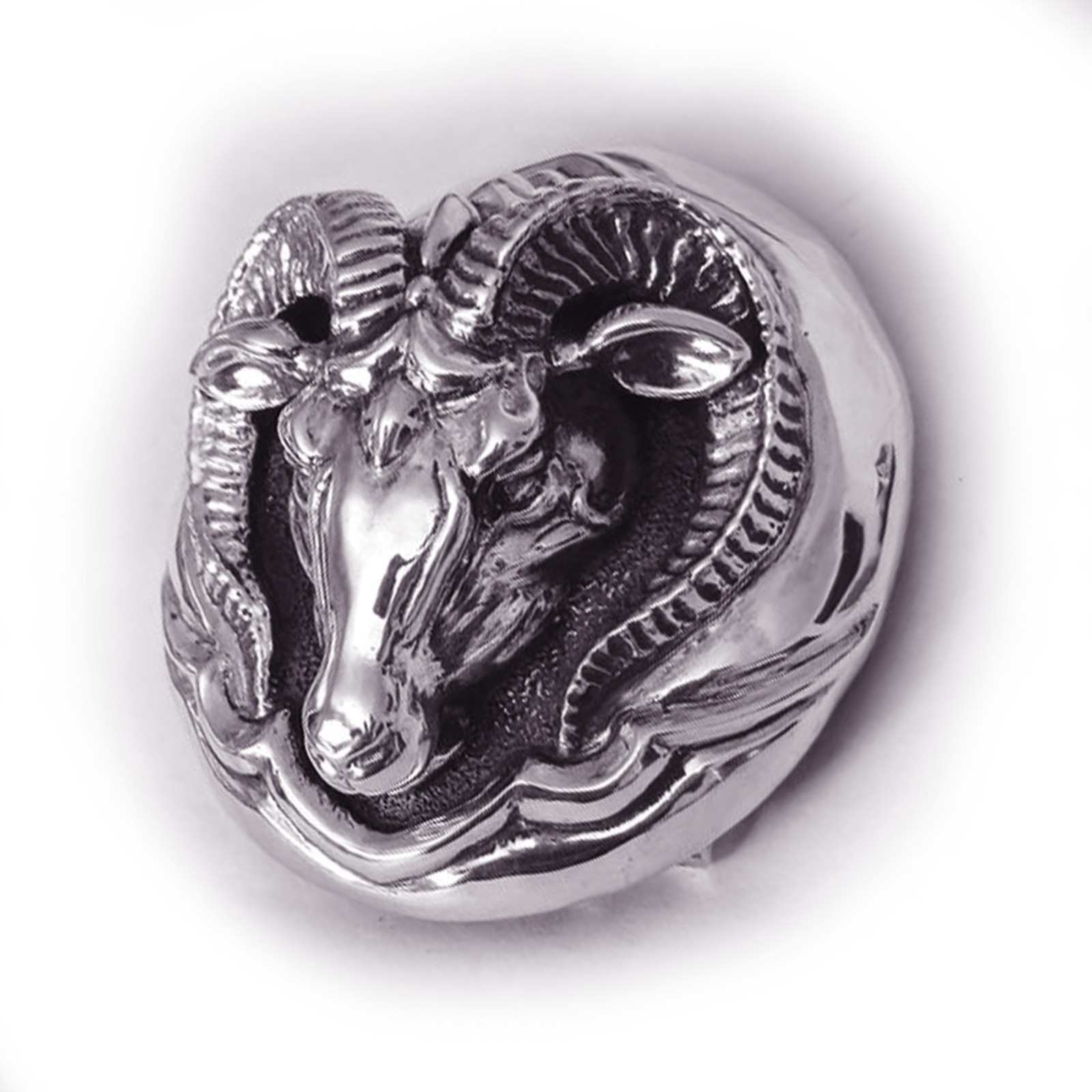 Aries Ram Head Sterling Silver Round Belt Buckle