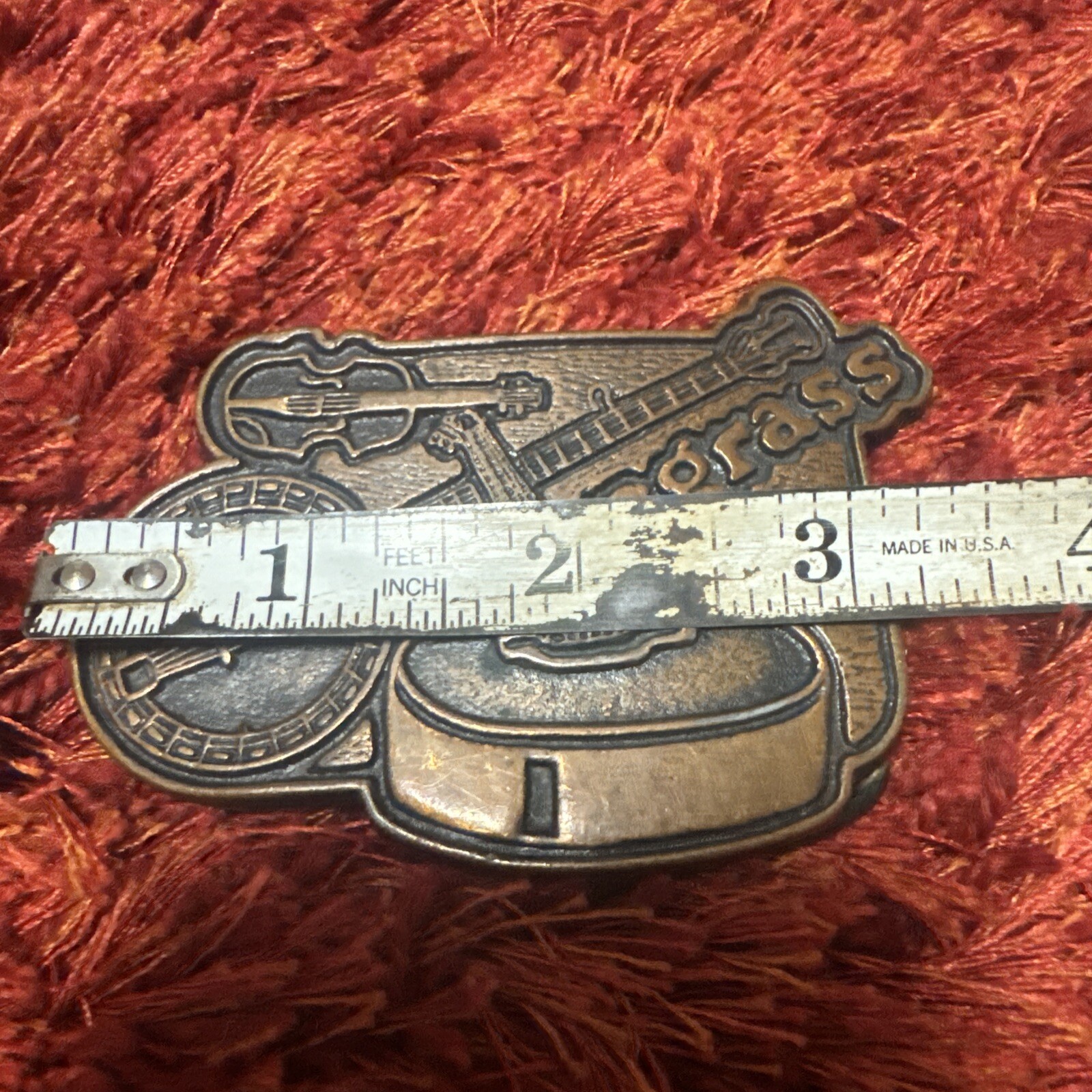 Vintage Brass Copper Tone Bluegrass Guitar Banjo Fiddle Belt Buckle A1