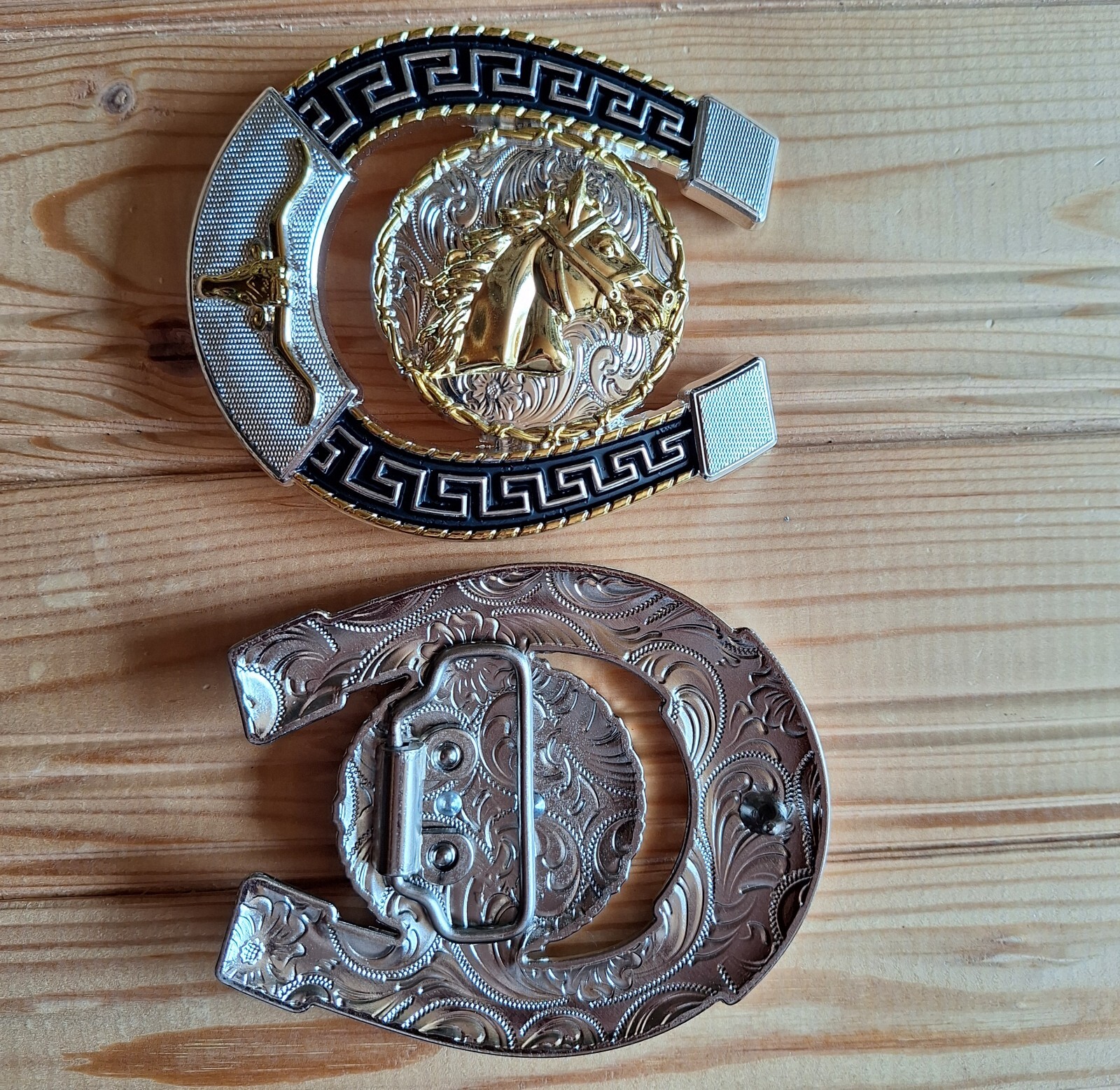 BIG Horse iron western country silver & gold belt buckle (choice designs)