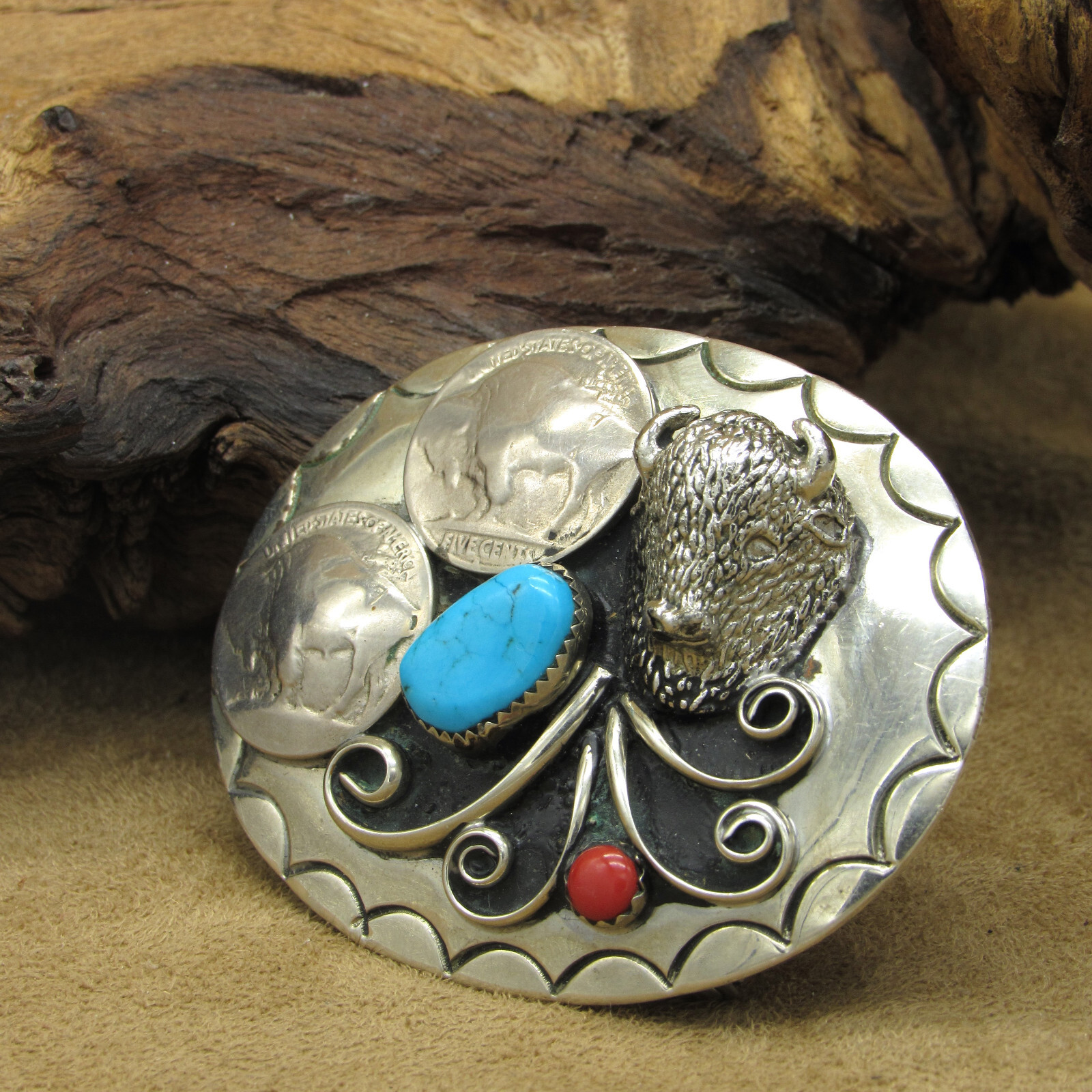 Southwest Nickel Belt Buckle with Buffalo Head
