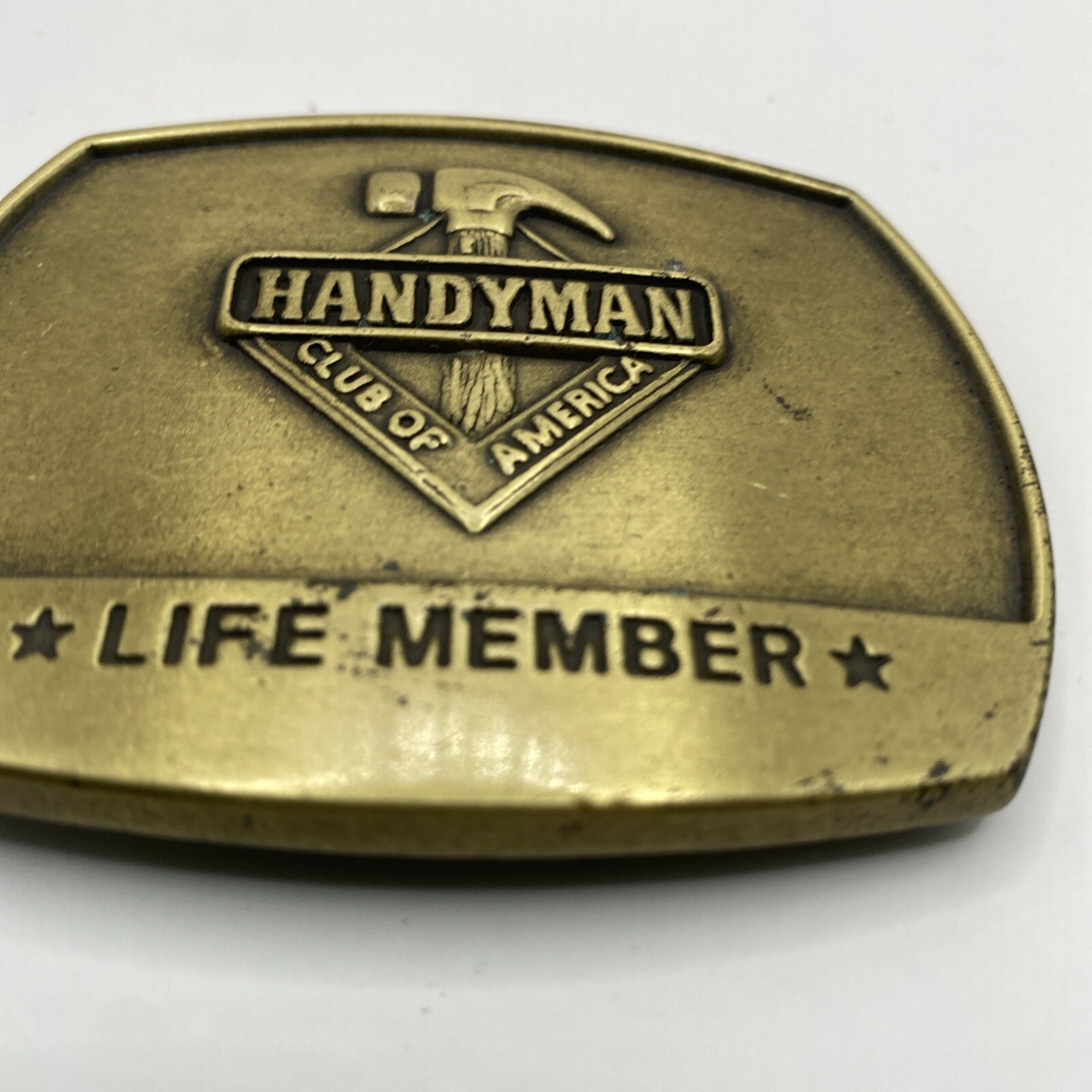 VTG 1996 Handyman Club Of America Life Member Belt Buckle Trucker Brass 3×2.5”