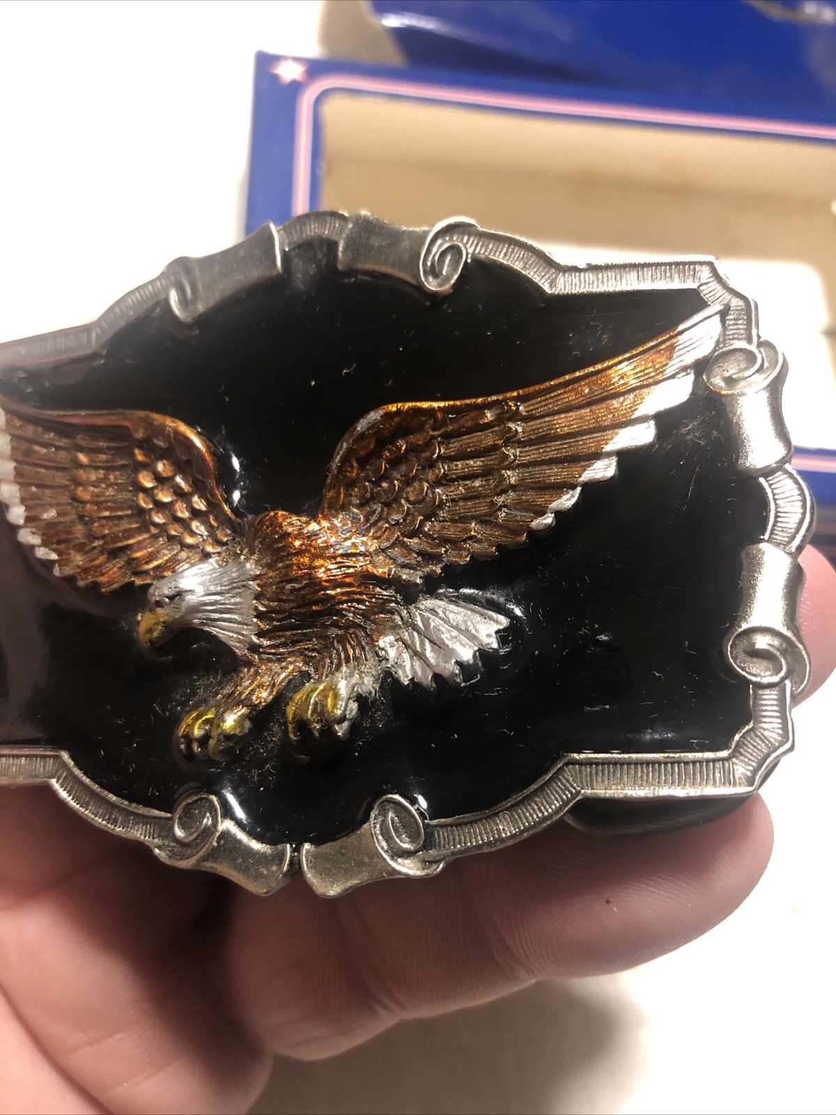 Vtg Belt Buckle 1983 The Great American Buckle Co ENAMEL EAGLE QD1243 3 3/4&Prime; USA