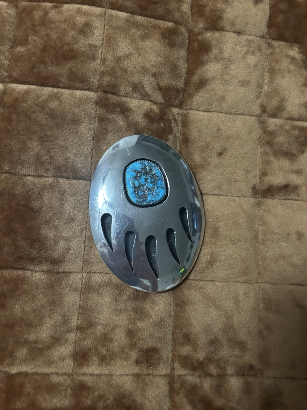 Oval Silver-Tone Western Belt Buckle Blue Stone Inlay Fits 1.5 in Belt